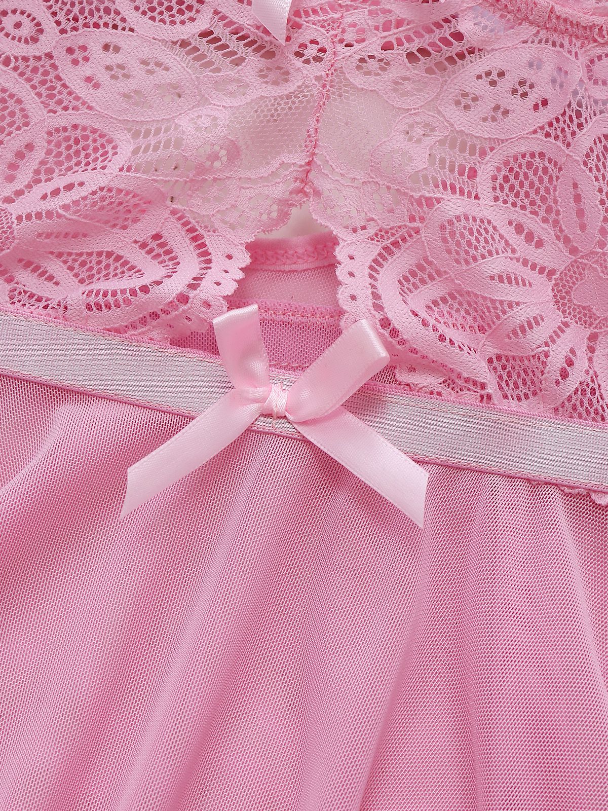 Pink 1950s Lace Spaghetti Strap Bow Nightgown - Image 4