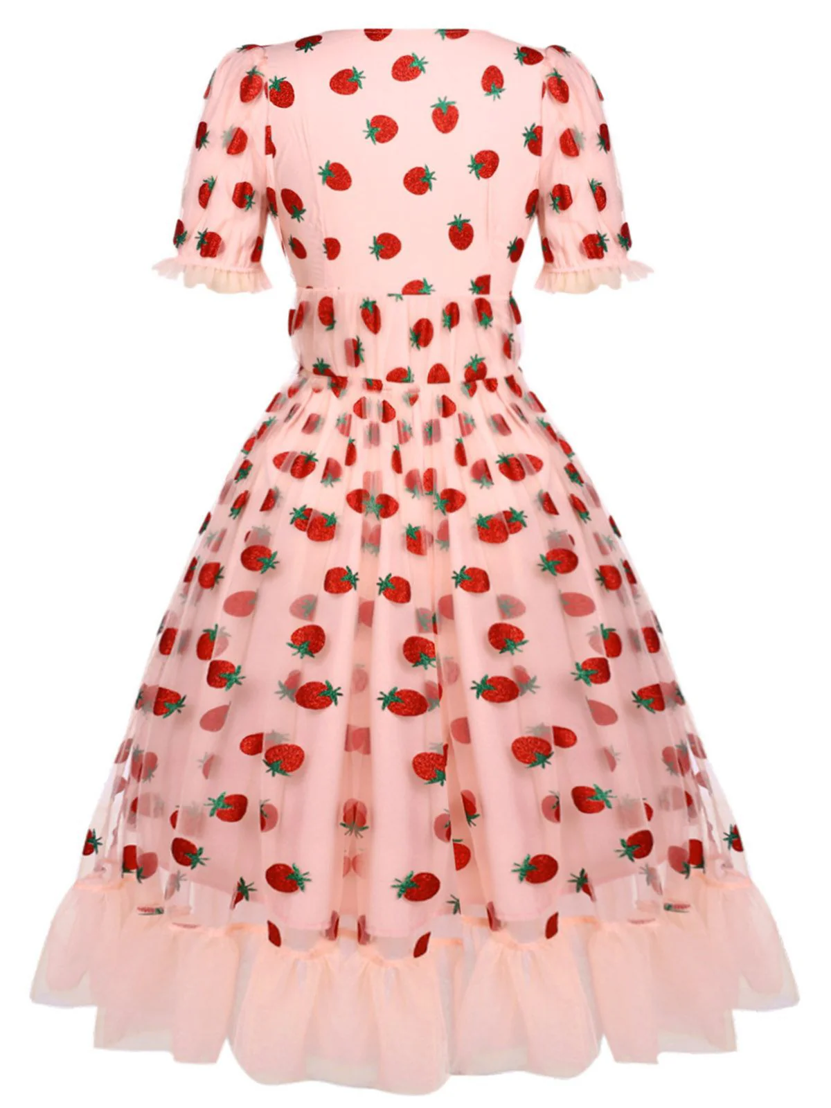 Pink 1950s Lace Strawberry Swing Dress - Image 13