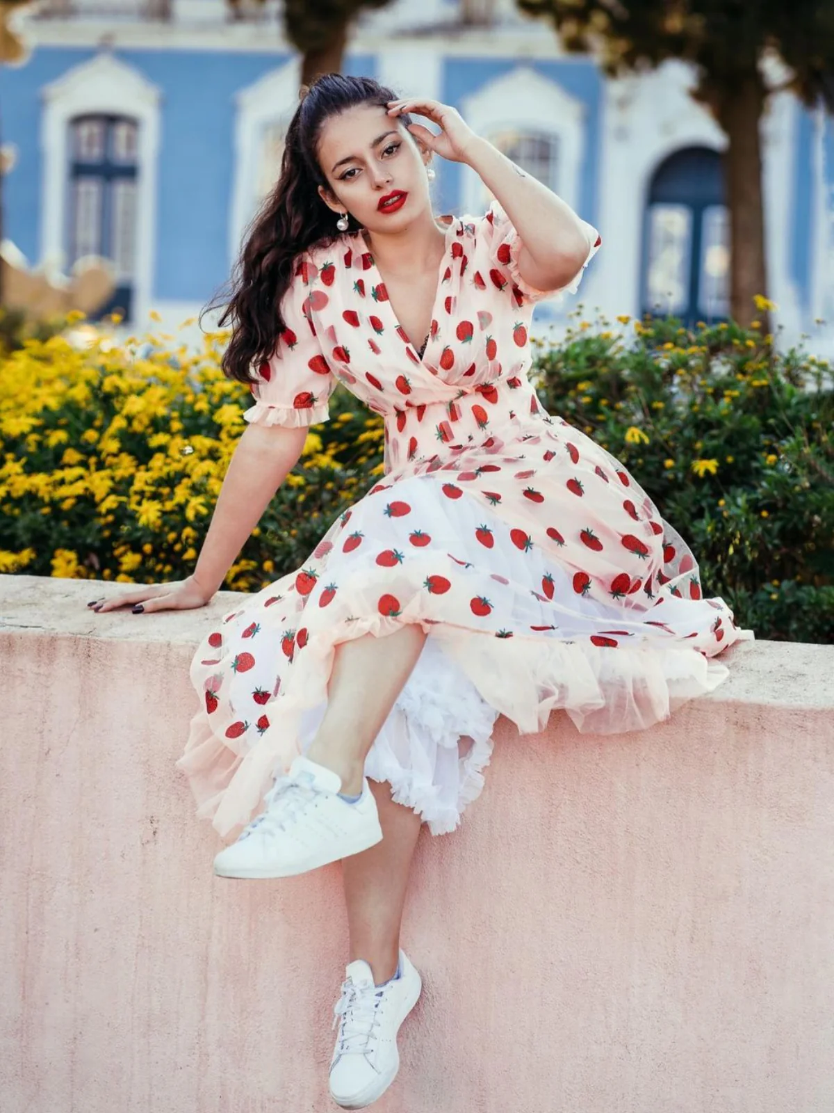 Pink 1950s Lace Strawberry Swing Dress - Image 3
