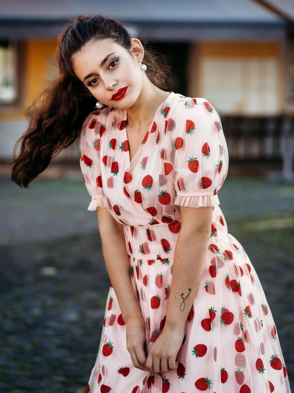 Pink 1950s Lace Strawberry Swing Dress - Image 4