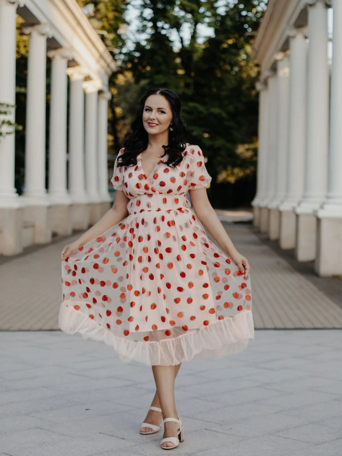 Pink 1950s Lace Strawberry Swing Dress - Image 5
