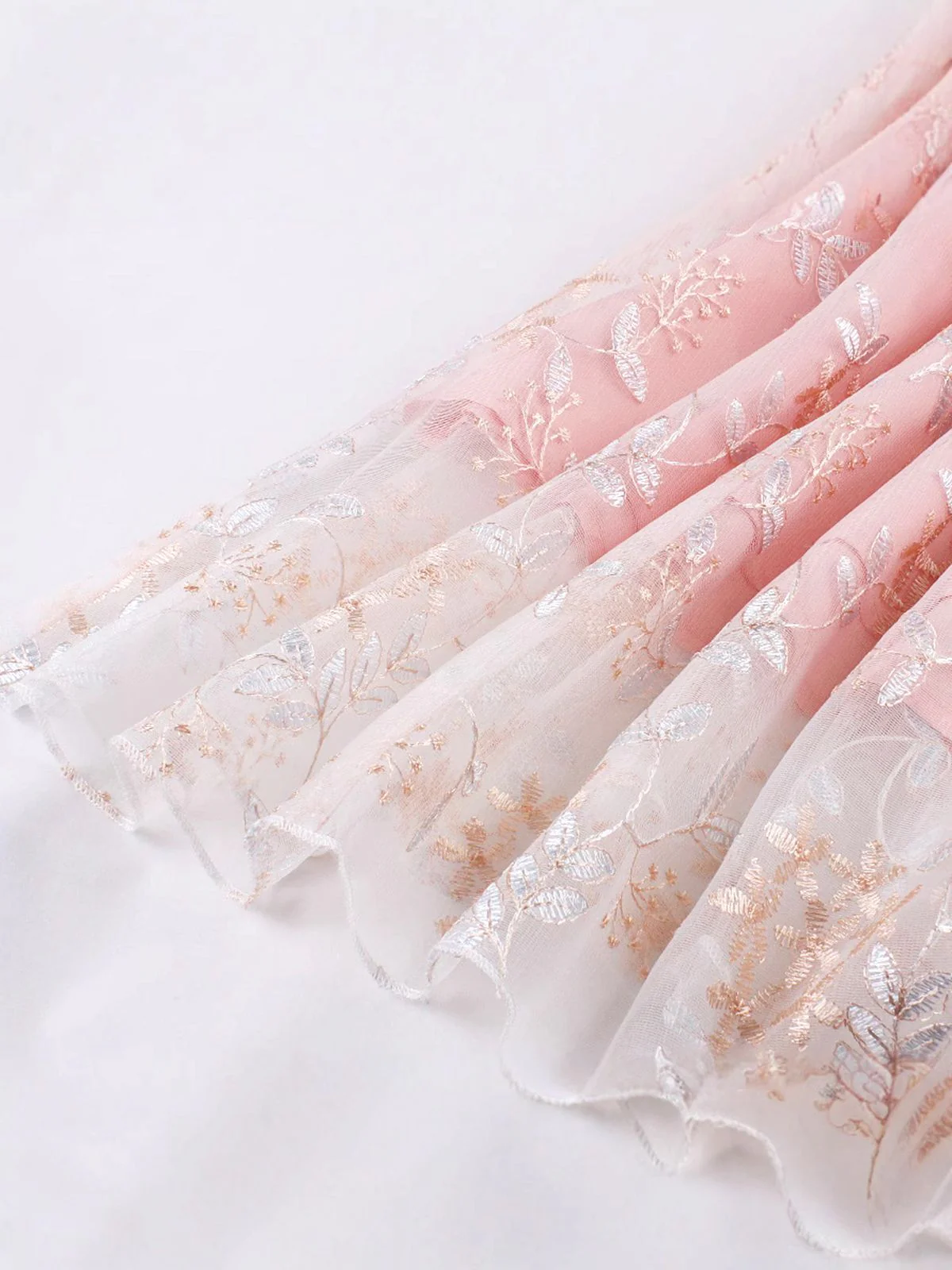 Pink 1950s Lace-Up Straps Floral Mesh Dress - Image 3