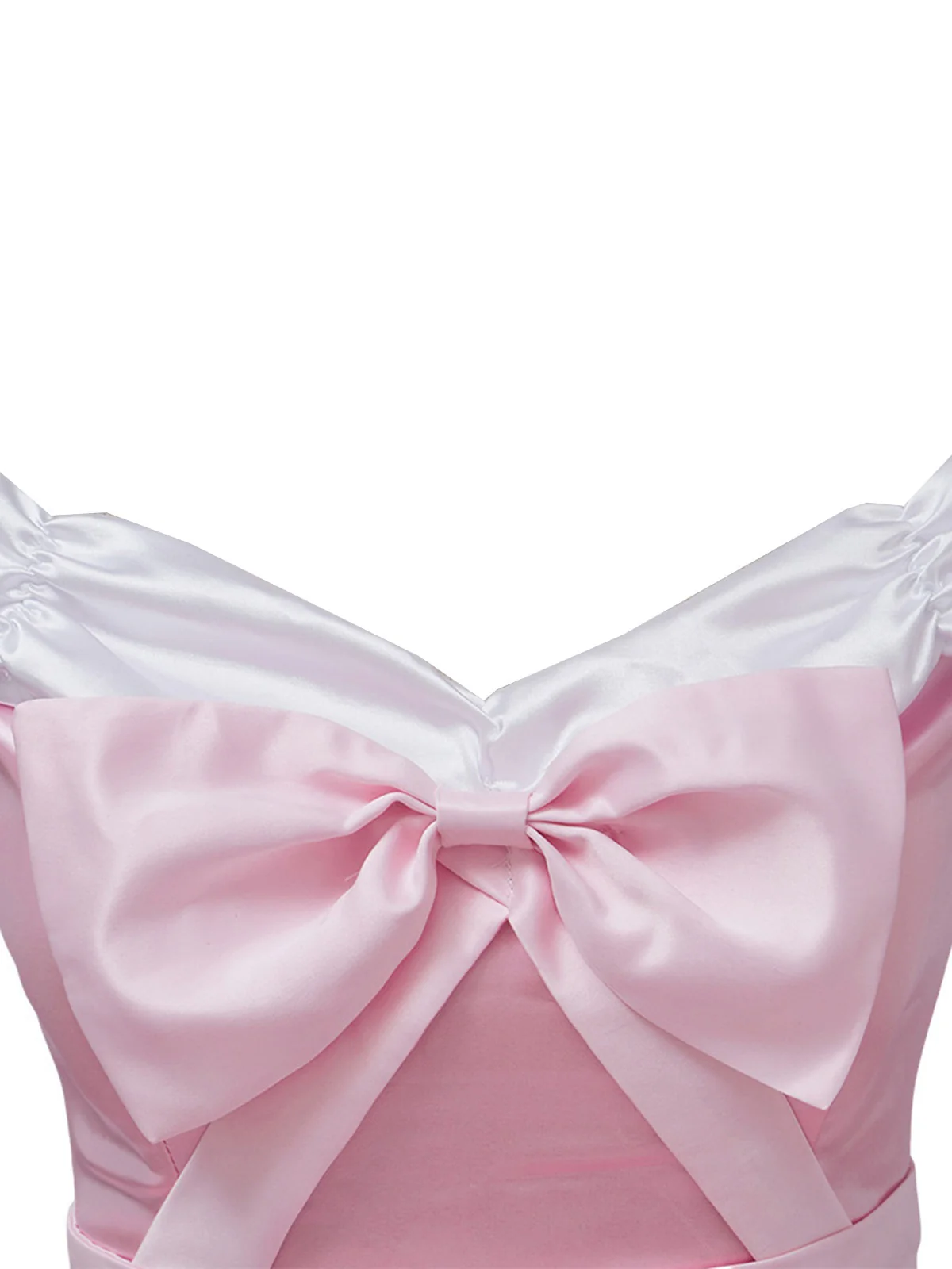 Pink 1950s Off-Shoulder Pleated Satin Bow Princess Dress - Image 5