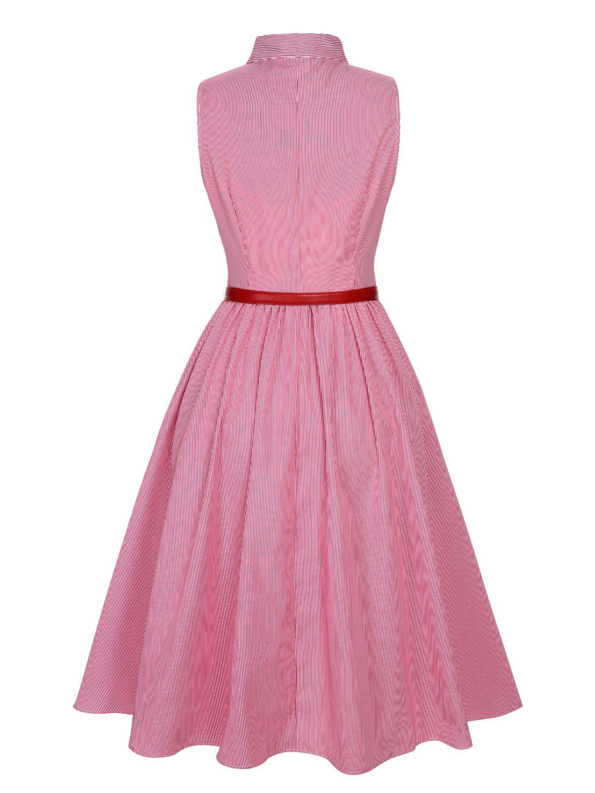 Pink 1950s Pinstripes Tie Collar Dress - Image 4