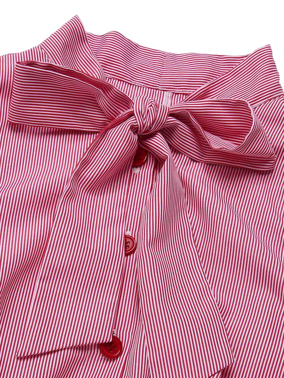 Pink 1950s Pinstripes Tie Collar Dress - Image 5