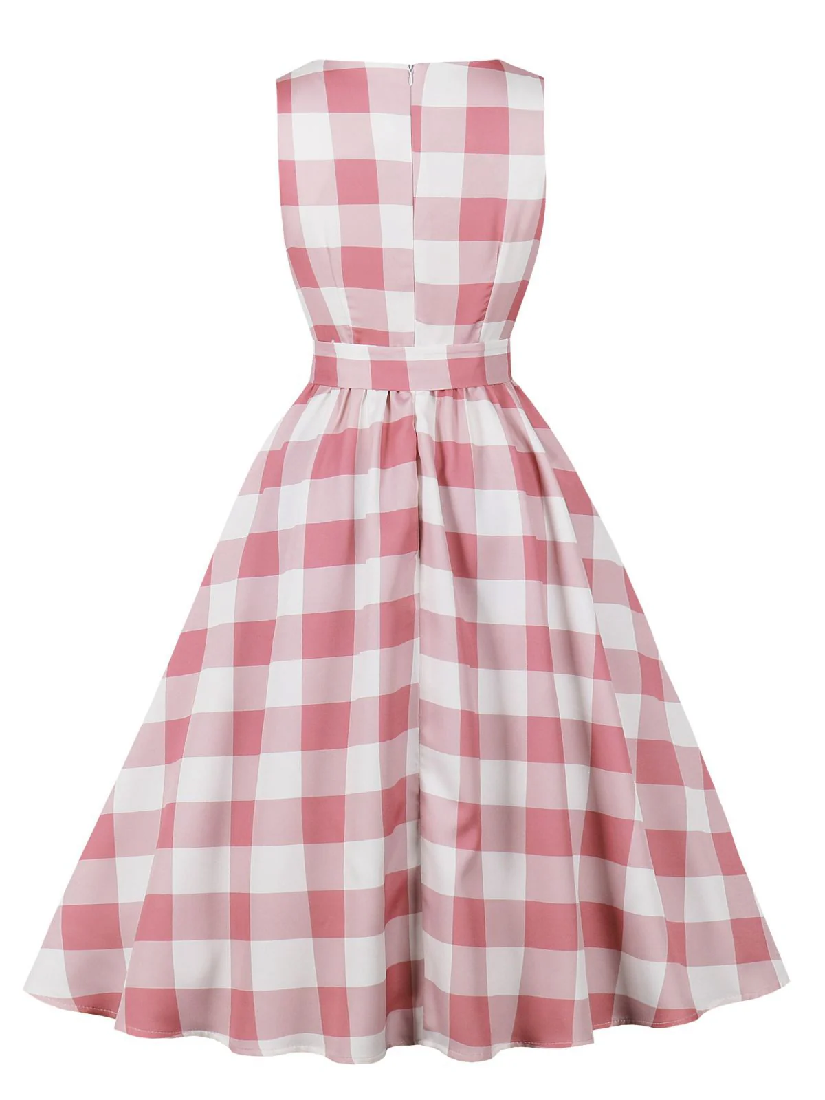 Pink 1950s Button Bow Gingham Plaid Dress - Image 2