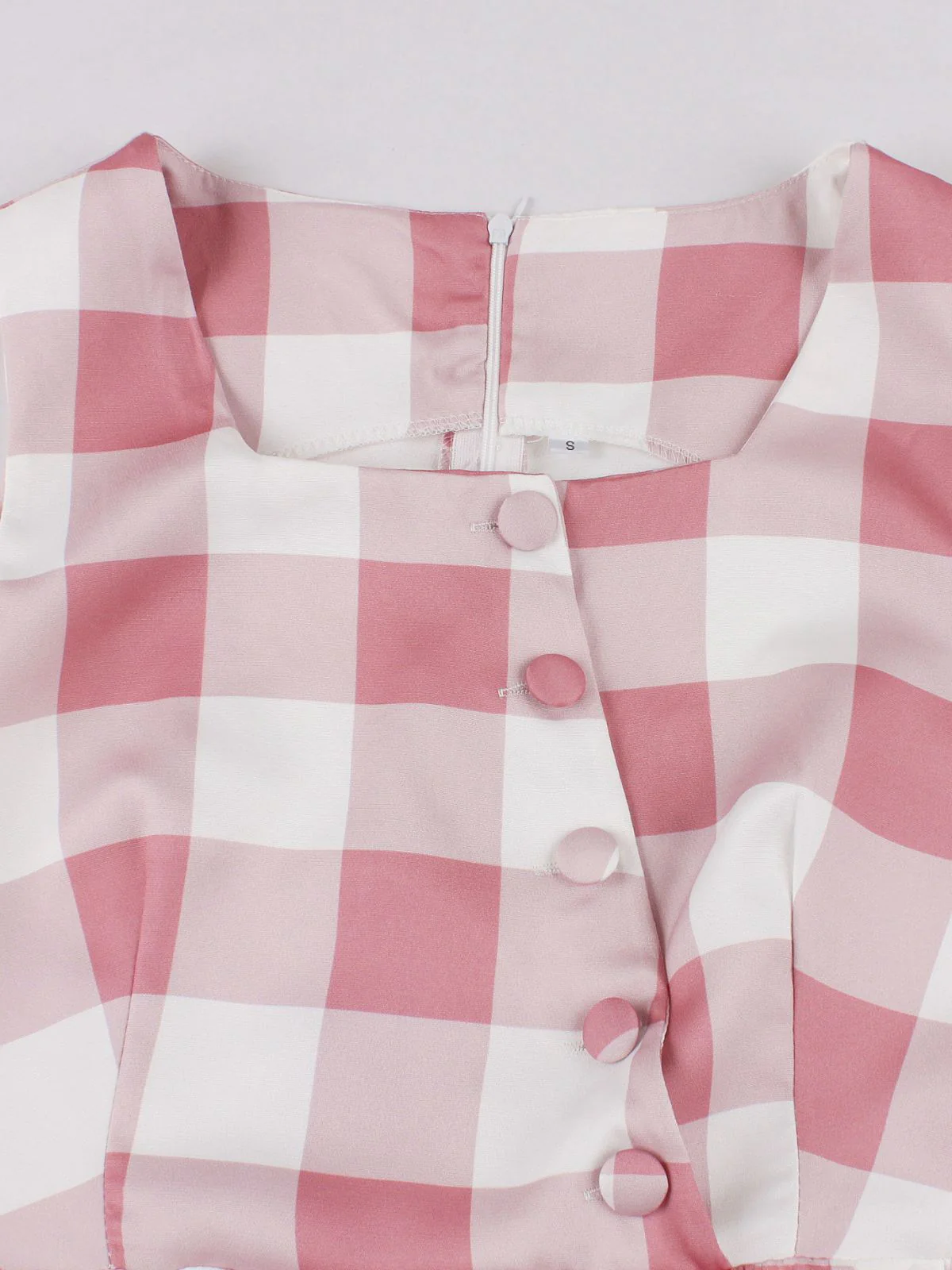 Pink 1950s Button Bow Gingham Plaid Dress - Image 3