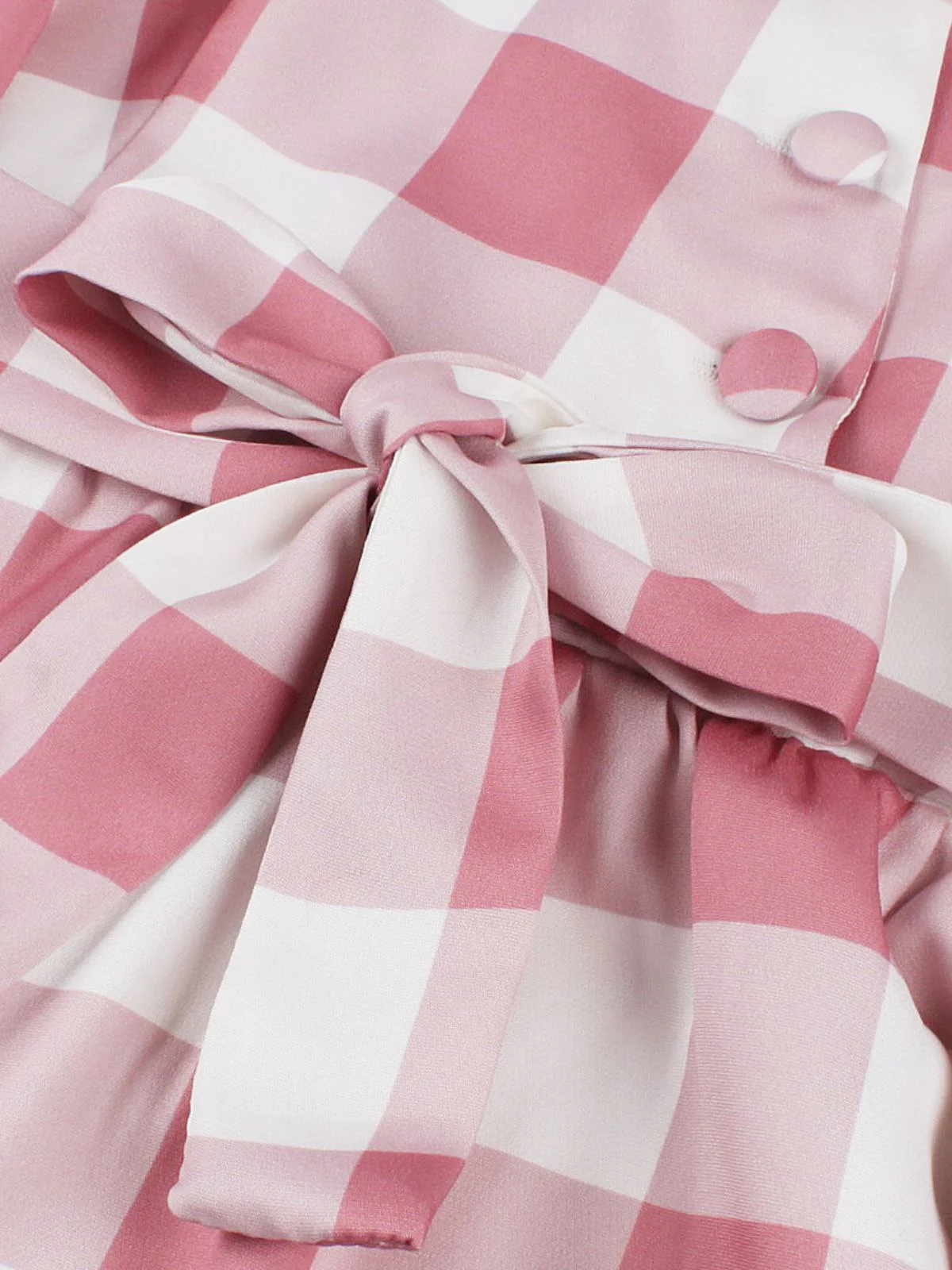 Pink 1950s Button Bow Gingham Plaid Dress - Image 5