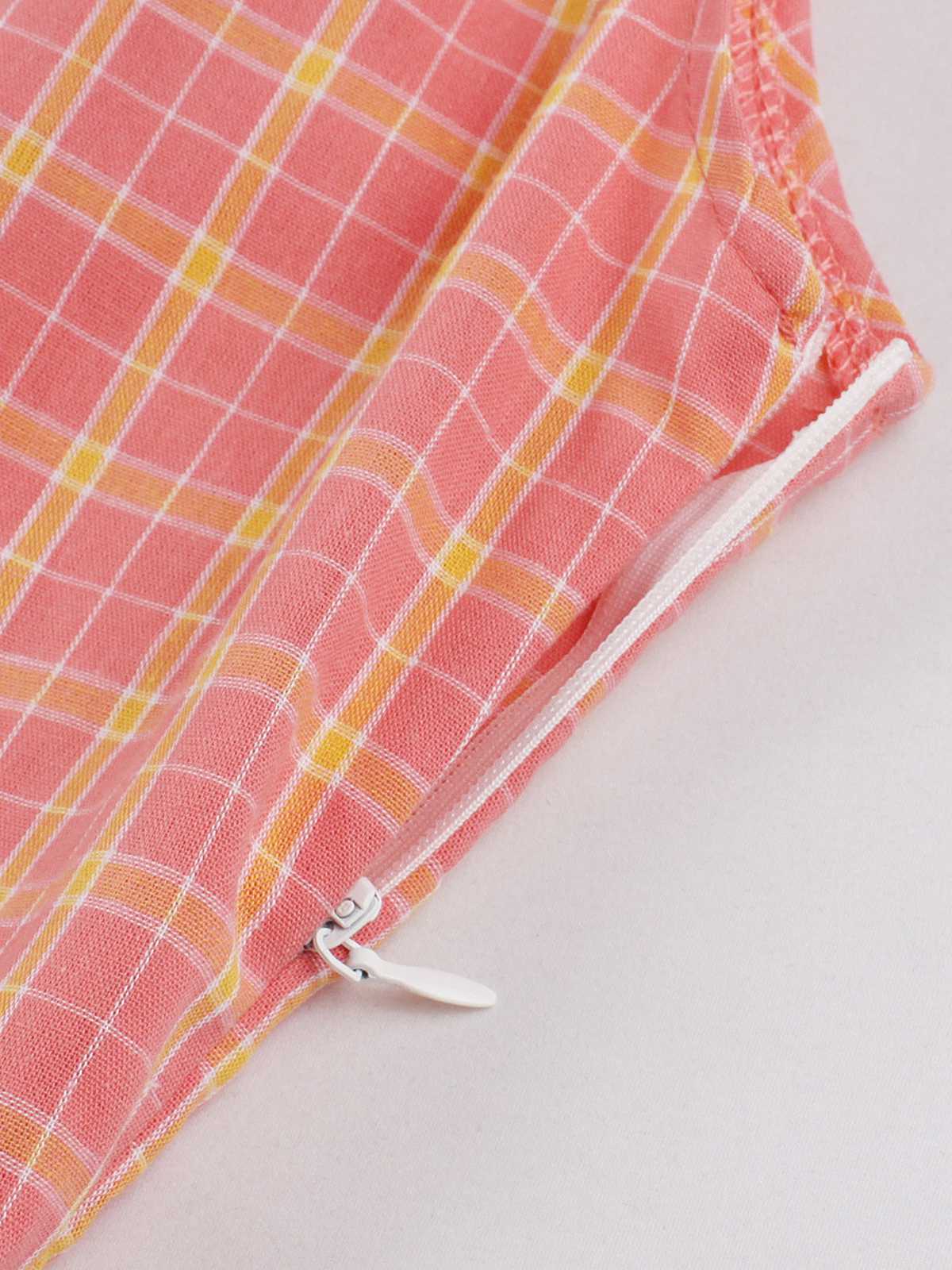 Pink 1950s Plaid Buttoned Lapel Belted Dress - Image 4