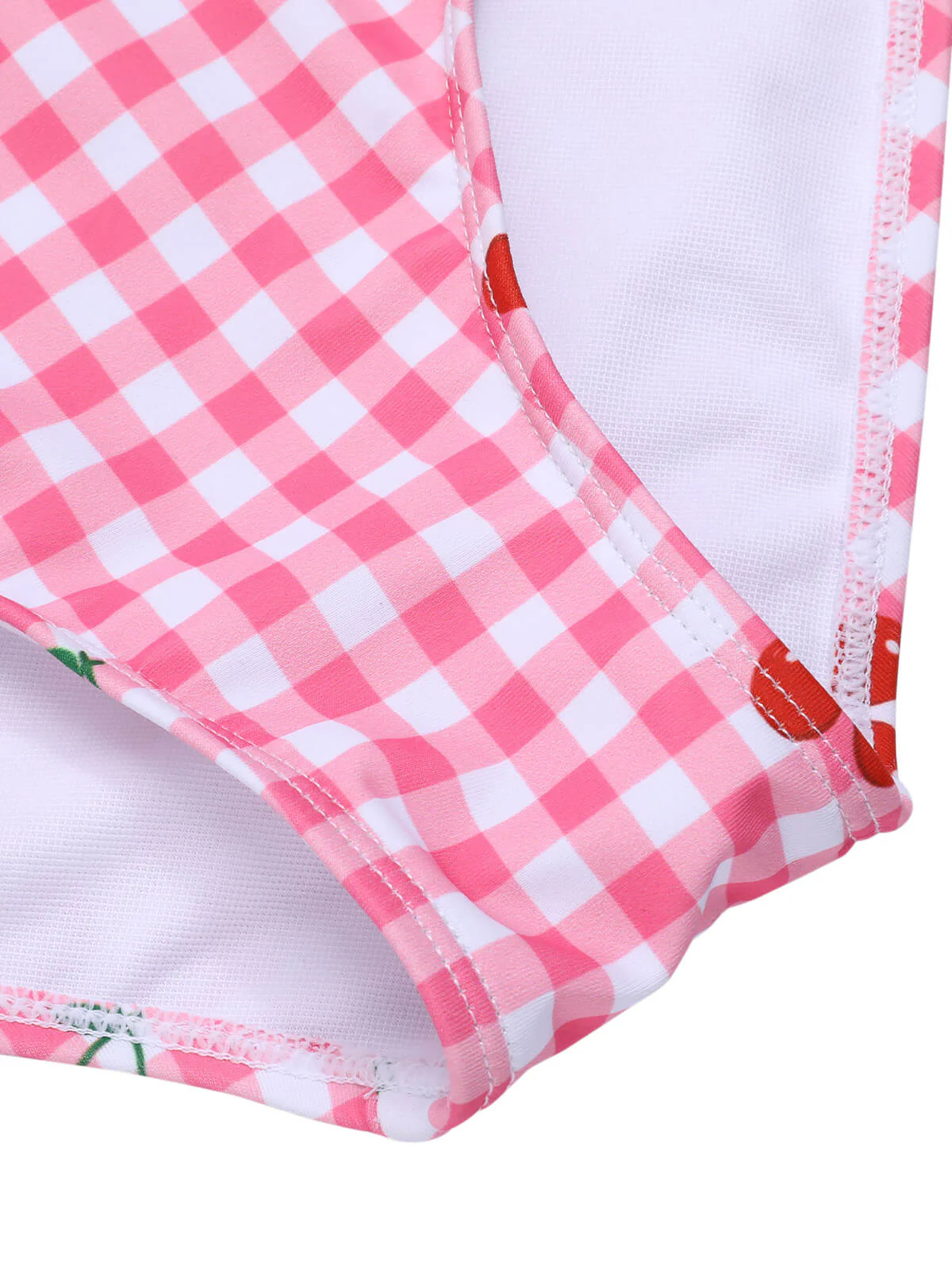 Pink 1950s Plaid & Cherry Strap Swimsuit - Image 7