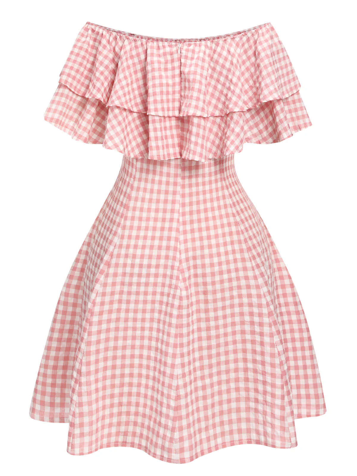 Pink 1950s Plaid Cotton Off-Shoulder Dress - Image 4