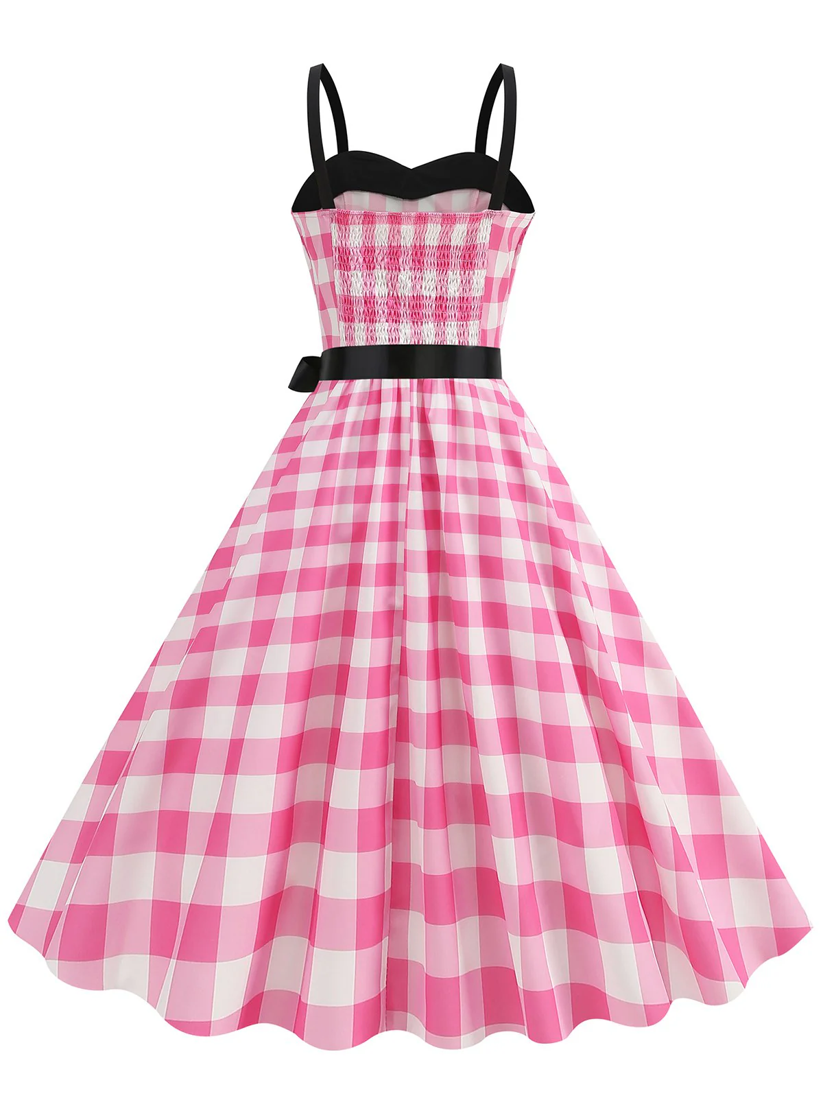 Pink 1950s Plaid Patchwork Spaghetti Straps Dress - Image 3