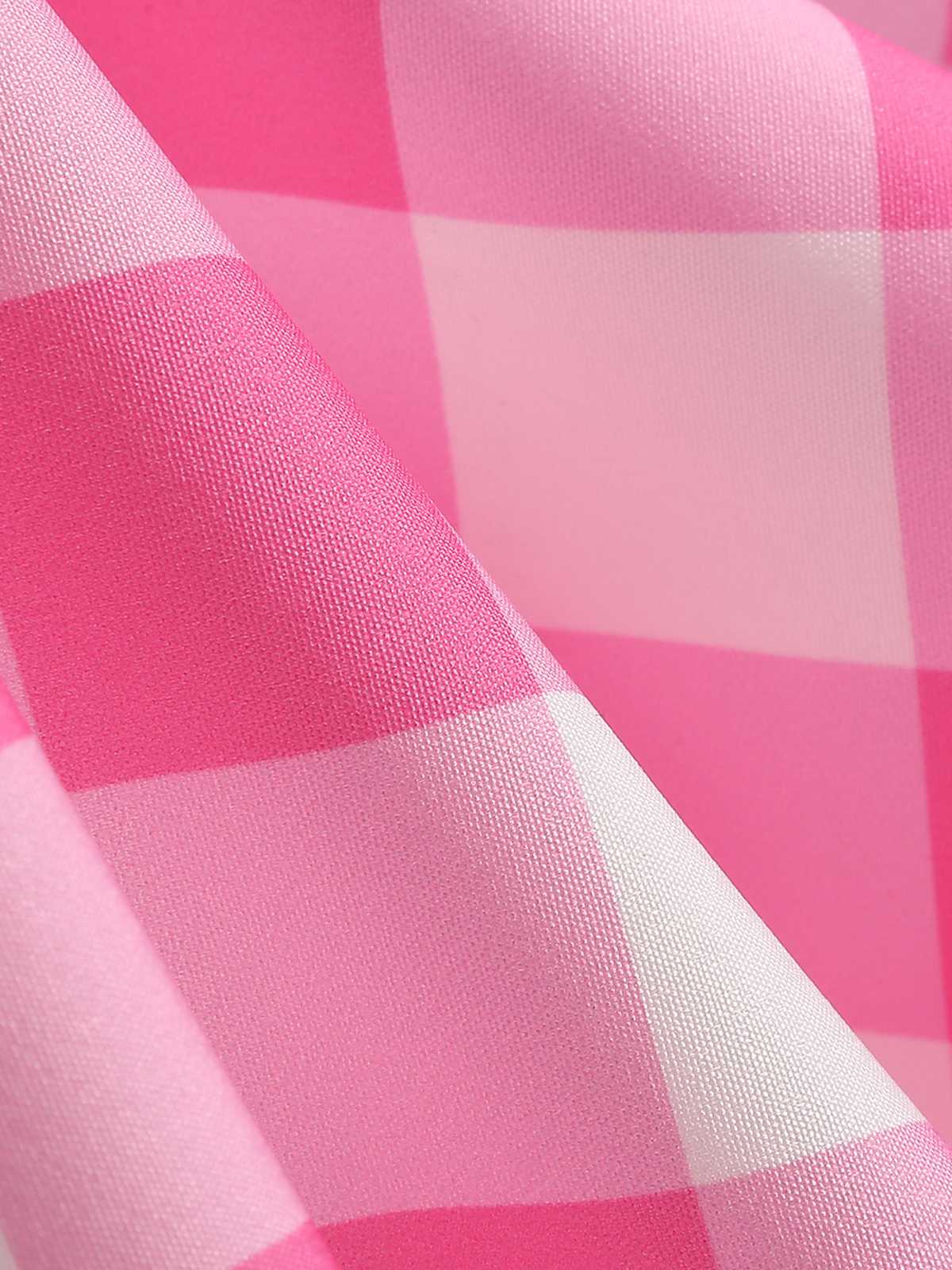 Pink 1950s Plaid Patchwork Spaghetti Straps Dress - Image 4