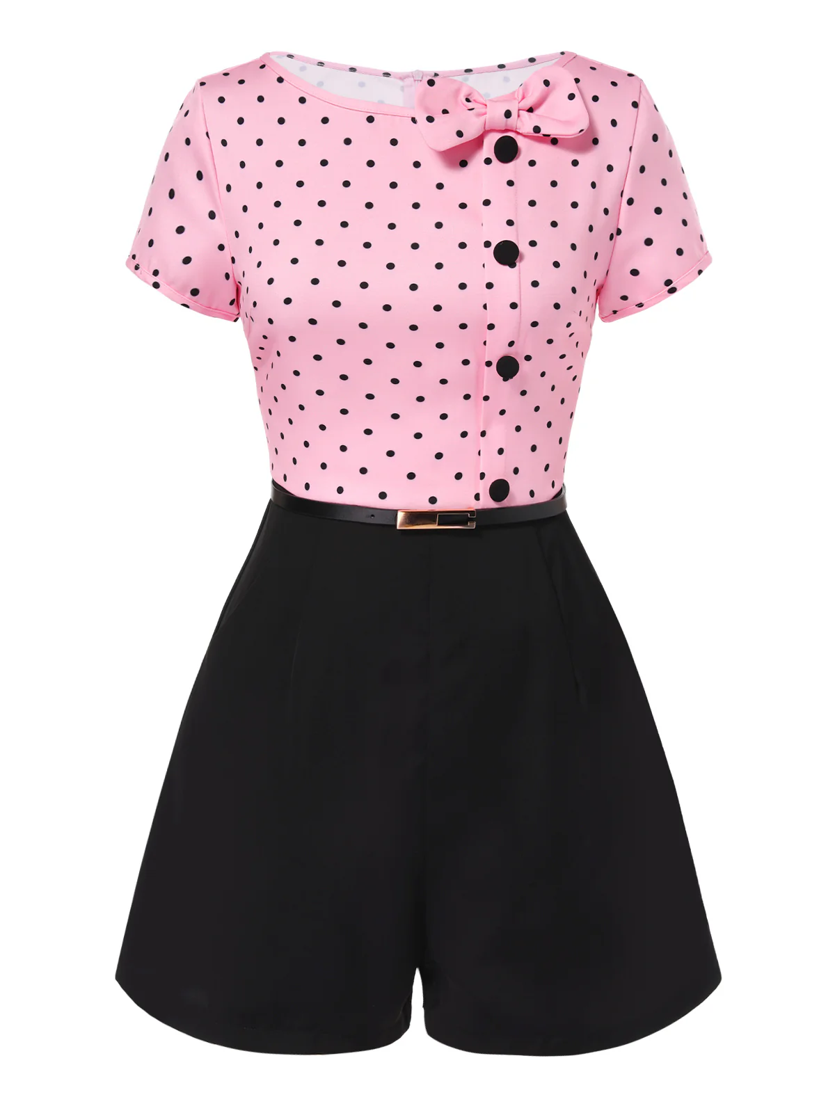[Pre-Sale] Pink 1950s Polka Dot Bow Romper - Image 3