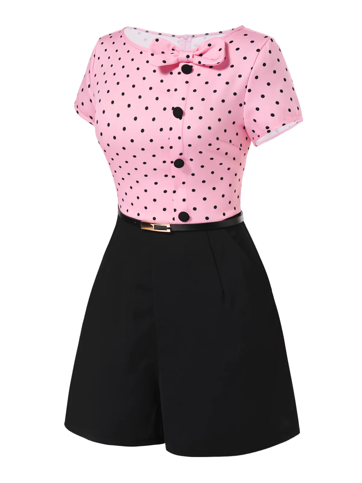[Pre-Sale] Pink 1950s Polka Dot Bow Romper - Image 4