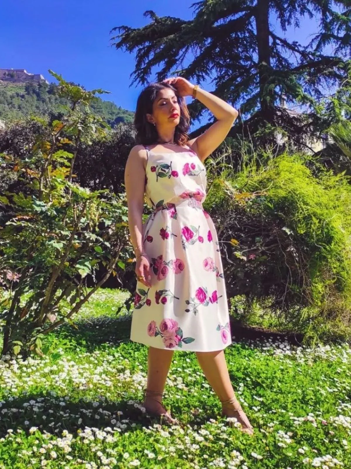 Pink 1950s Rose Floral Swing Dress - Image 2