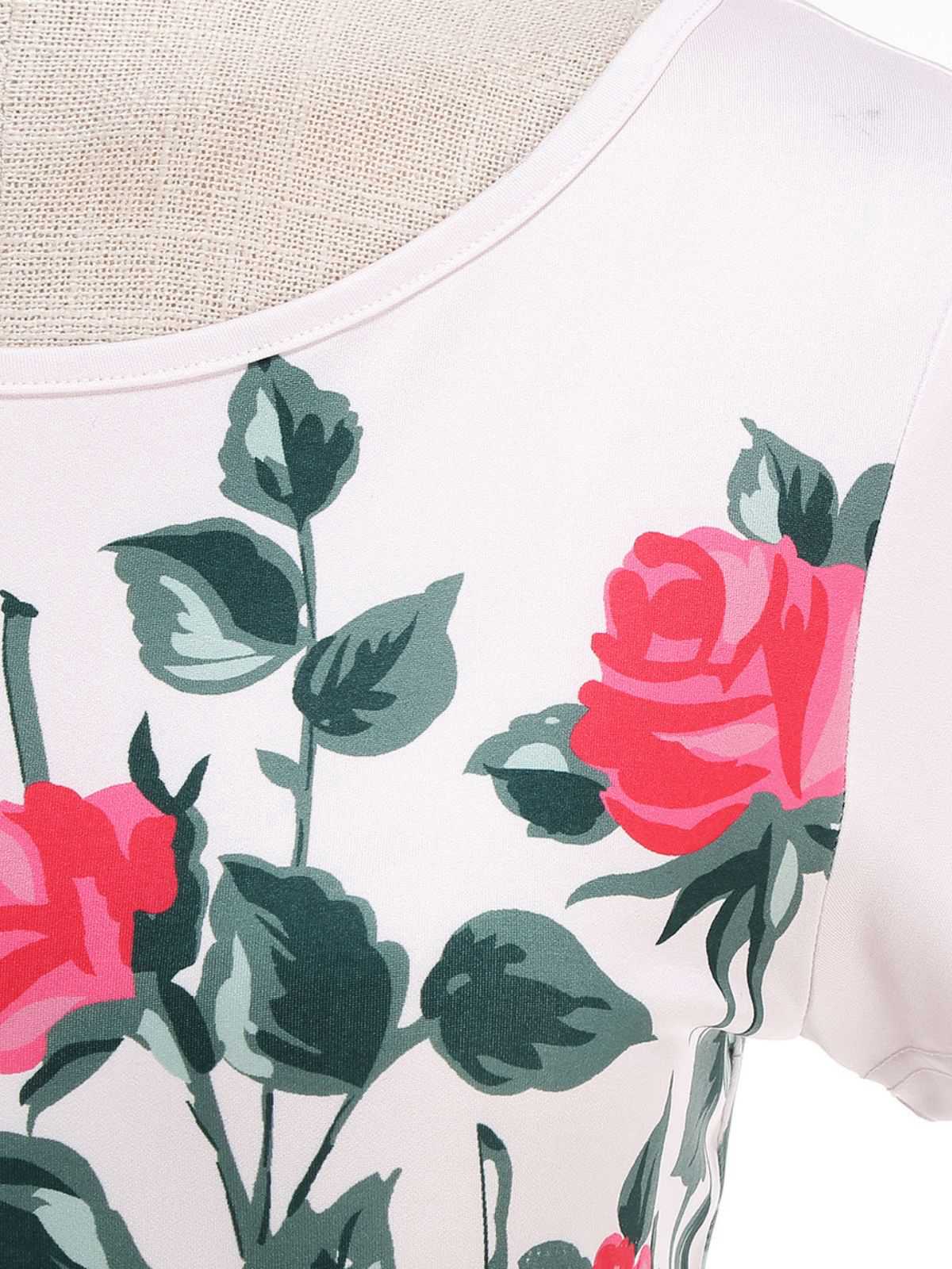 Pink 1950s Rose & Green Leaf Swing Dress - Image 6