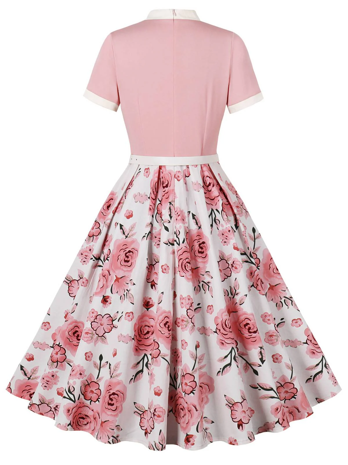 Pink 1950s Rose Patchwork Tie Collar Dress - Image 2