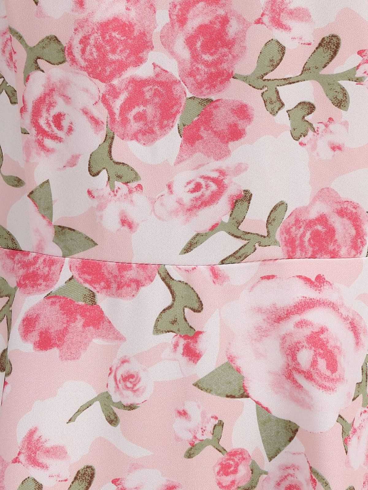 Pink 1950s Round Neck Roses Belted Dress - Image 7