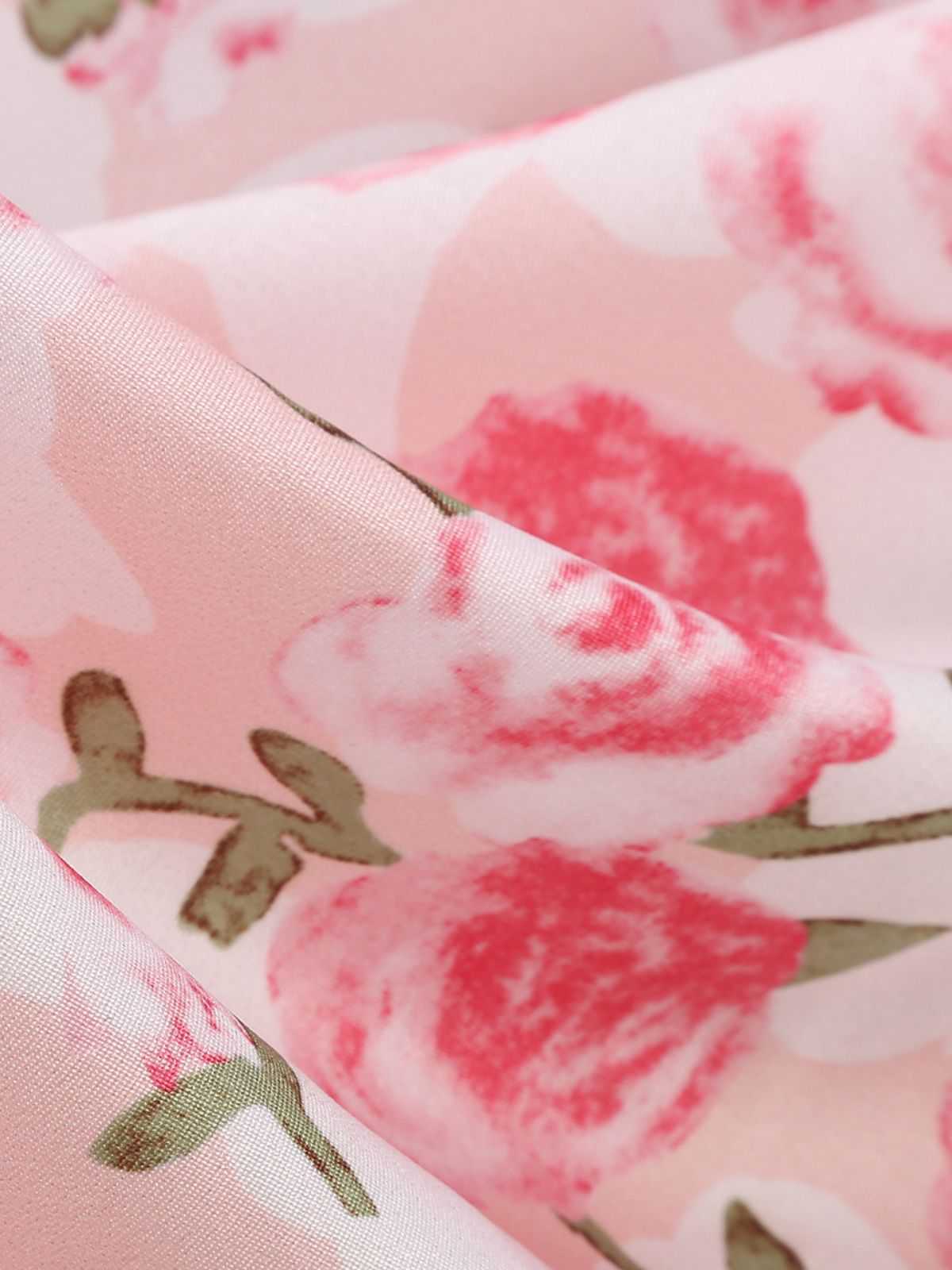 Pink 1950s Round Neck Roses Belted Dress - Image 9
