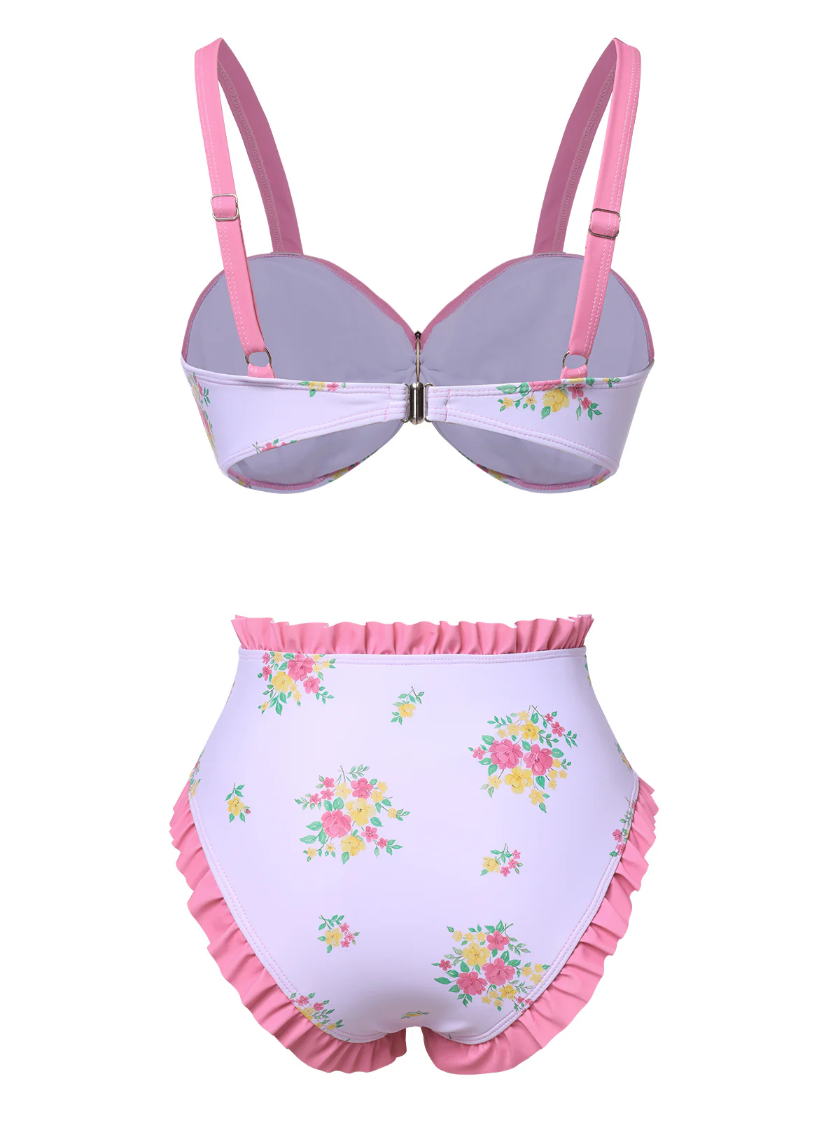 Pink 1950s Ruffled Hem Floral Bikini Set - Image 2