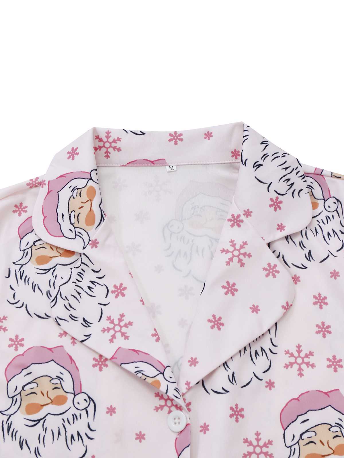 Pink 1950s Santa Print Fur Trim Pajama Set - Image 4