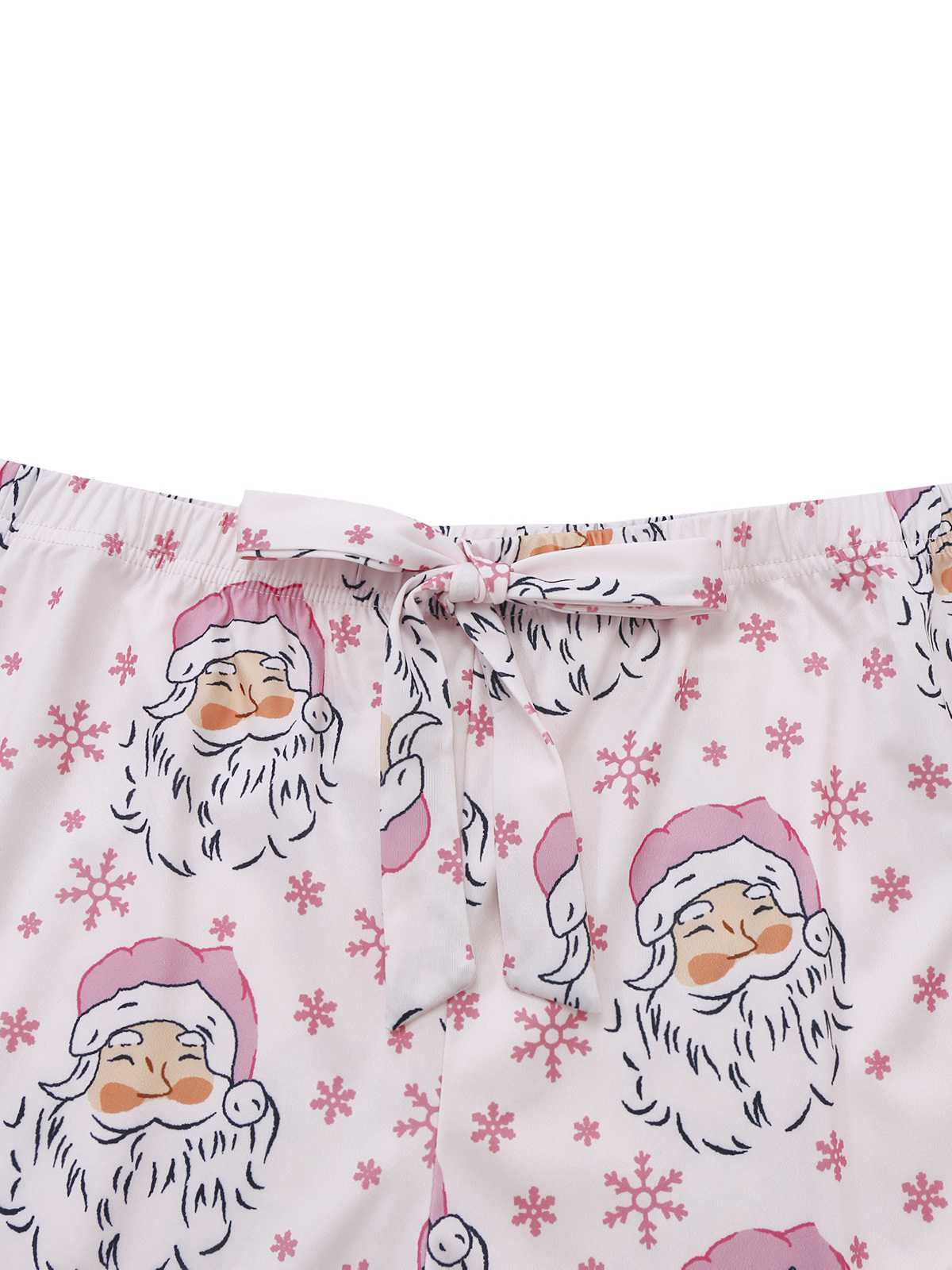 Pink 1950s Santa Print Fur Trim Pajama Set - Image 6