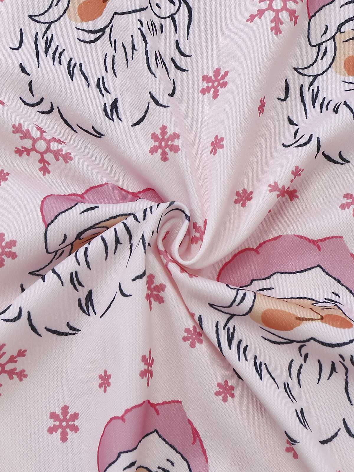 Pink 1950s Santa Print Fur Trim Pajama Set - Image 7