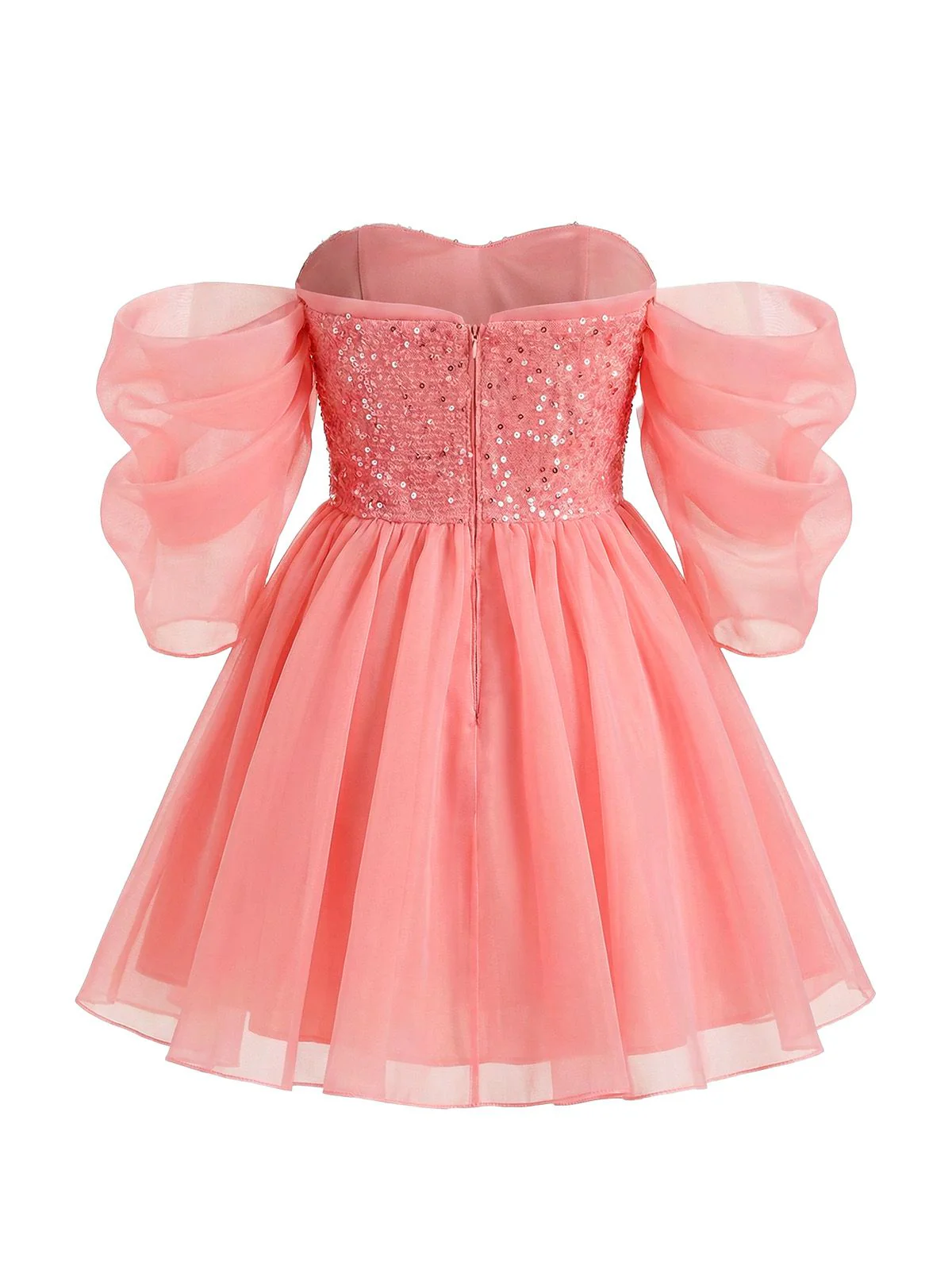 Pink 1950s Sequin Mesh Off-Shoulder Dress - Image 3