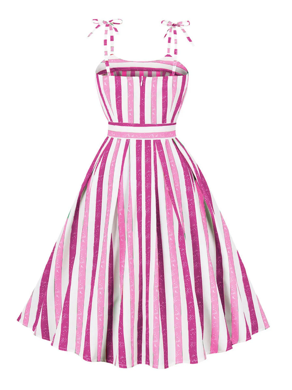 Pink 1950s Shoulder Tie Belted Stripes Dress - Image 2