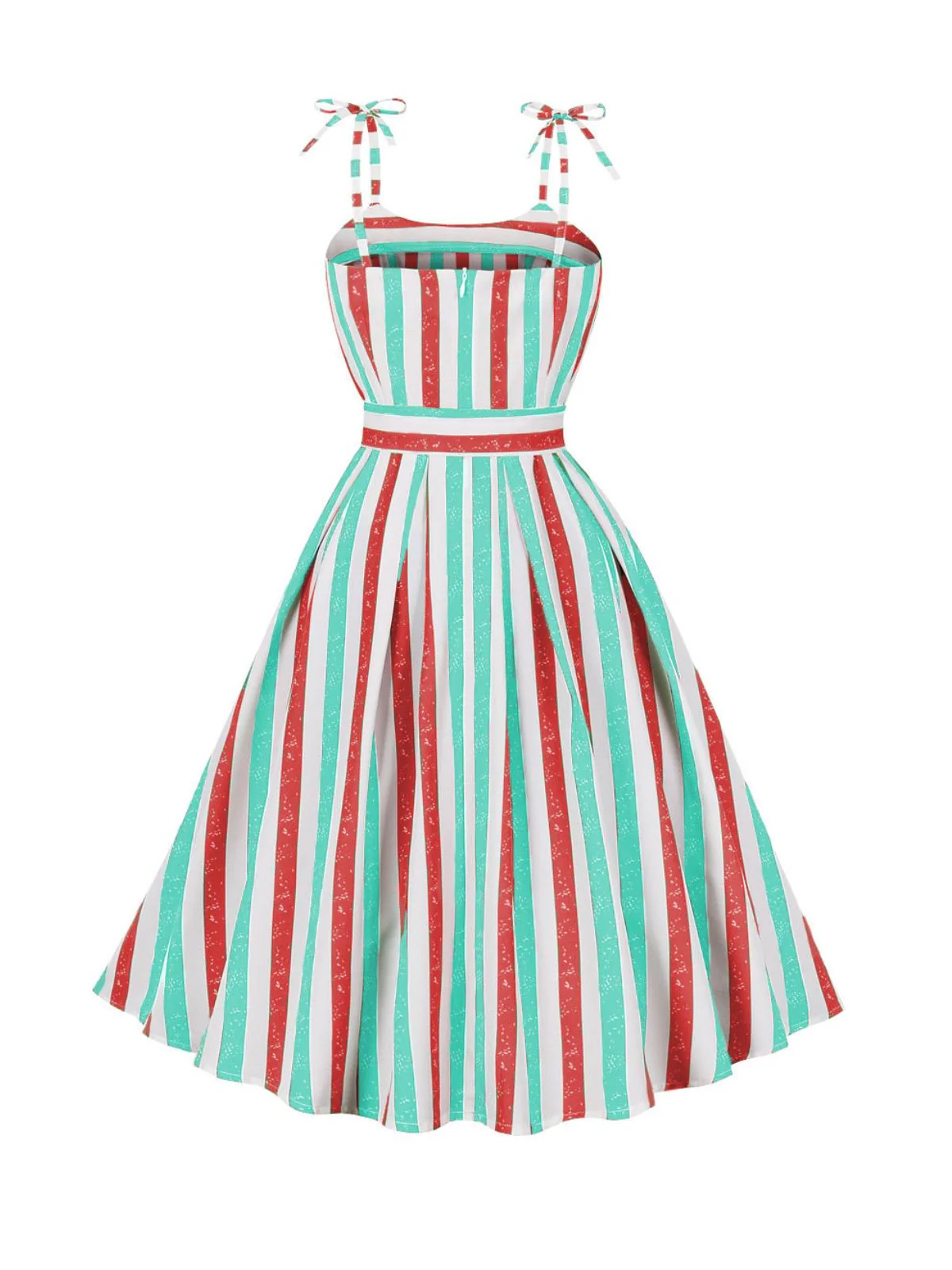 Pink 1950s Shoulder Tie Belted Stripes Dress - Image 5