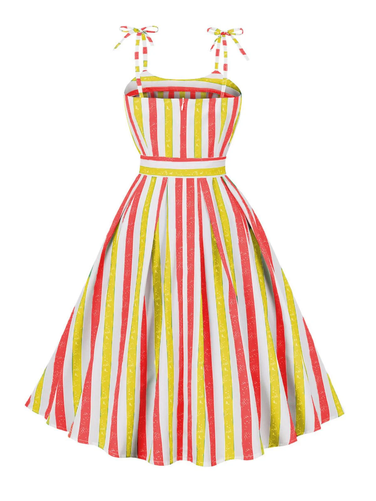 Pink 1950s Shoulder Tie Belted Stripes Dress - Image 9