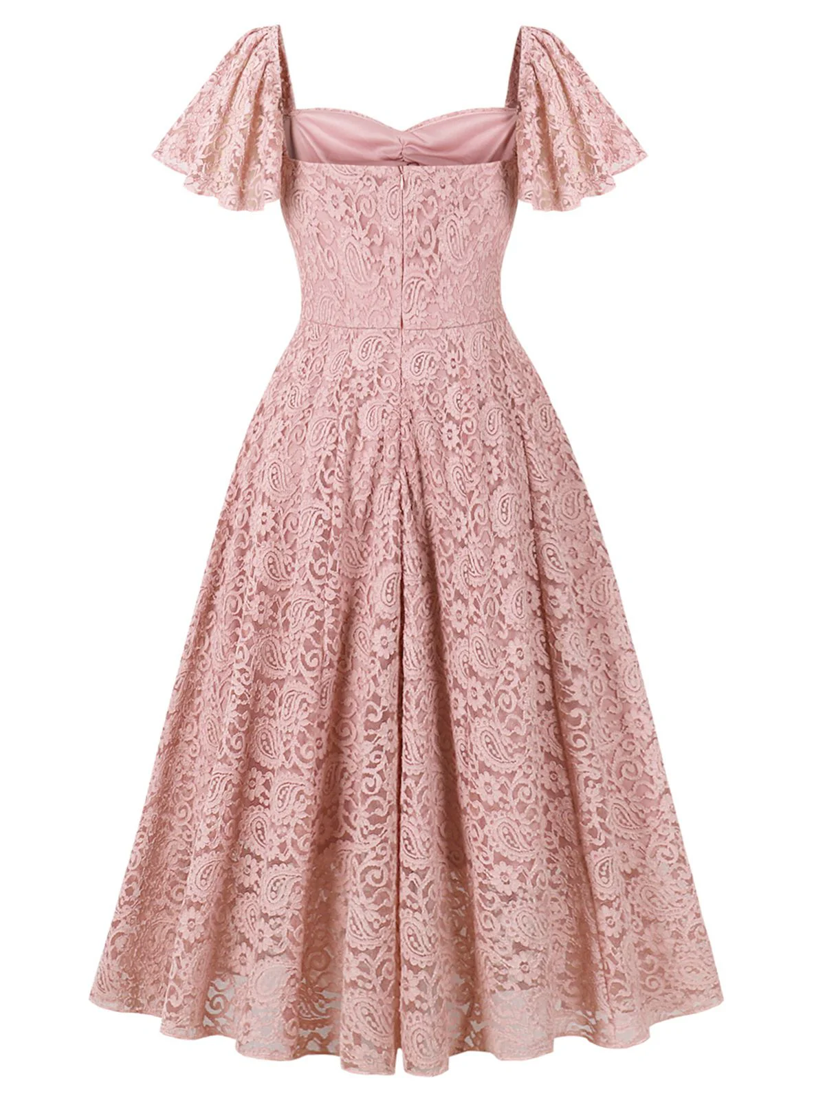 Pink 1950s Solid Lace Heart Collar Dress - Image 2
