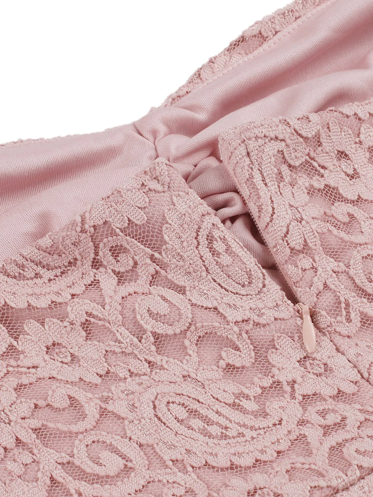 Pink 1950s Solid Lace Heart Collar Dress - Image 5