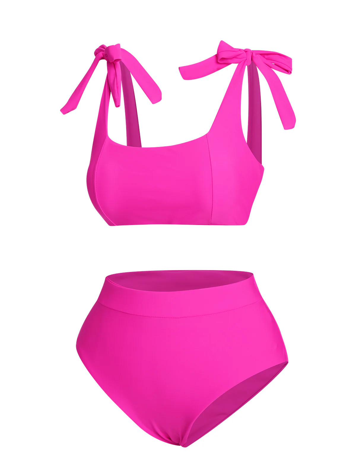 Pink 1950s Solid Shoulder Tie BIkini Set - Image 2