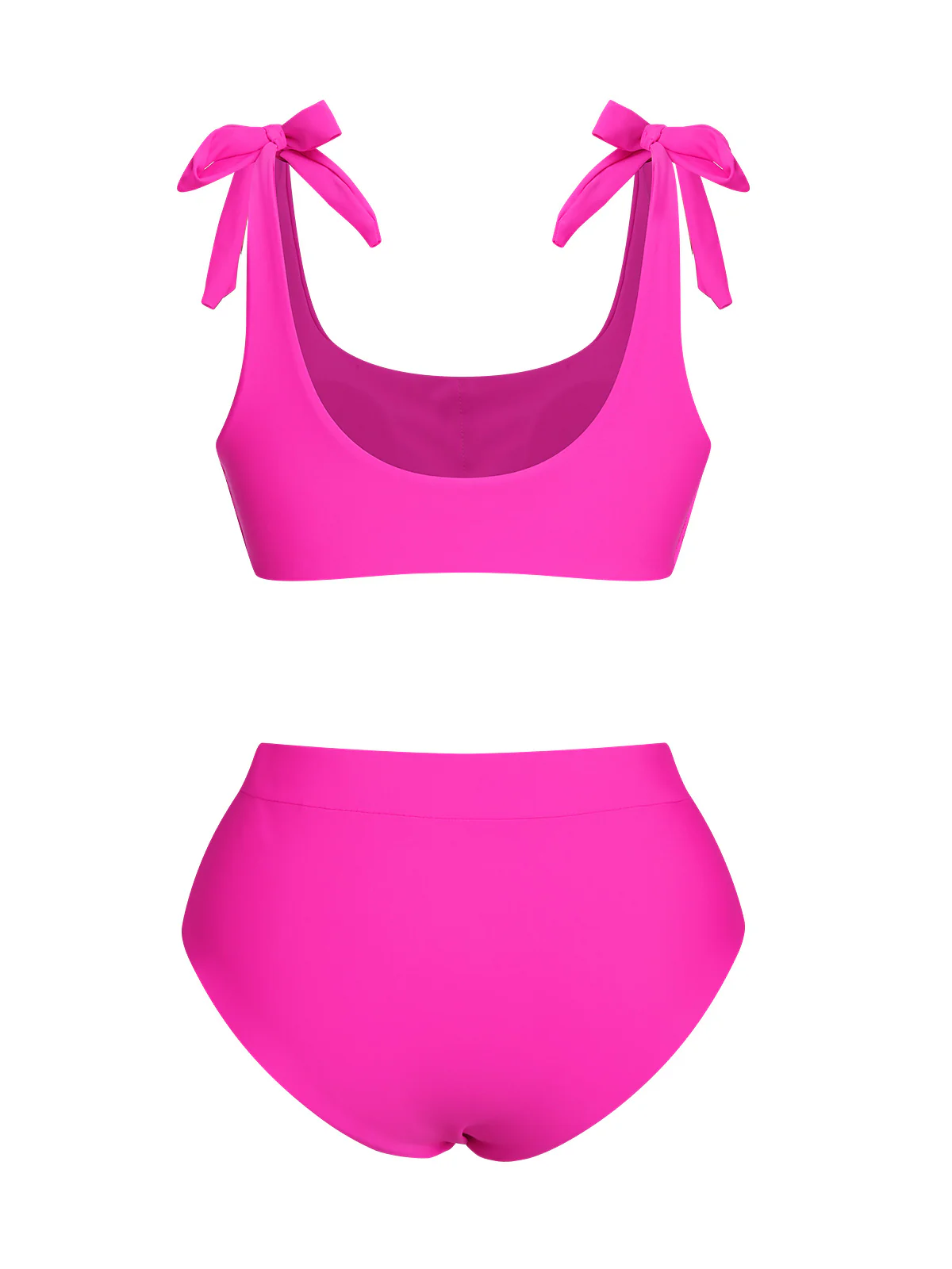 Pink 1950s Solid Shoulder Tie BIkini Set - Image 3