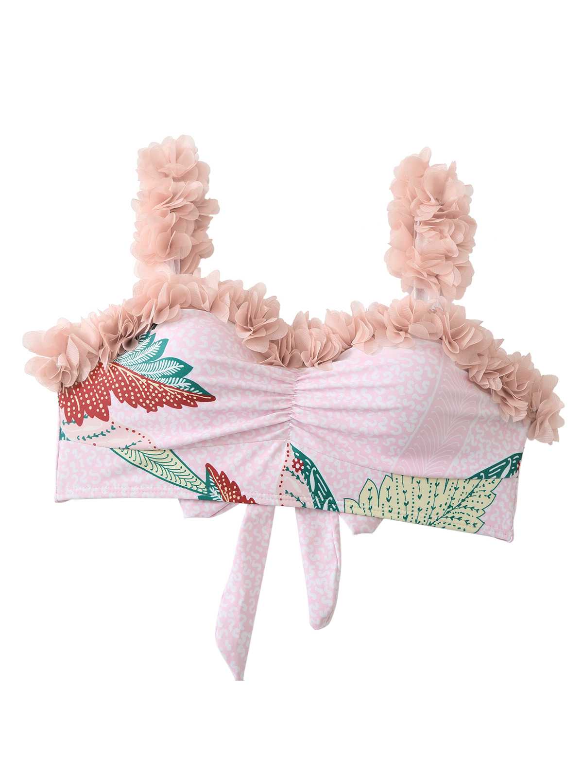 Pink 1950s Spaghetti Strap 3D Floral Swimsuit - Image 3