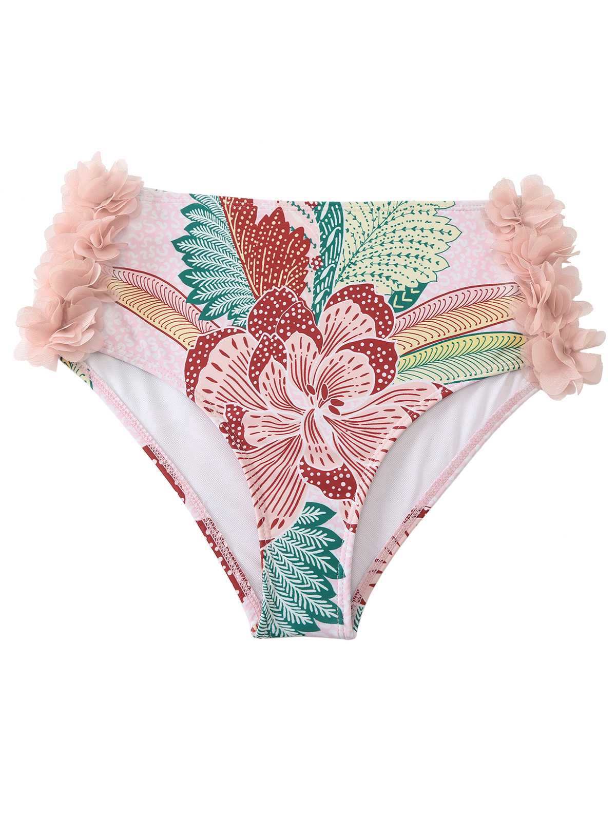 Pink 1950s Spaghetti Strap 3D Floral Swimsuit - Image 4
