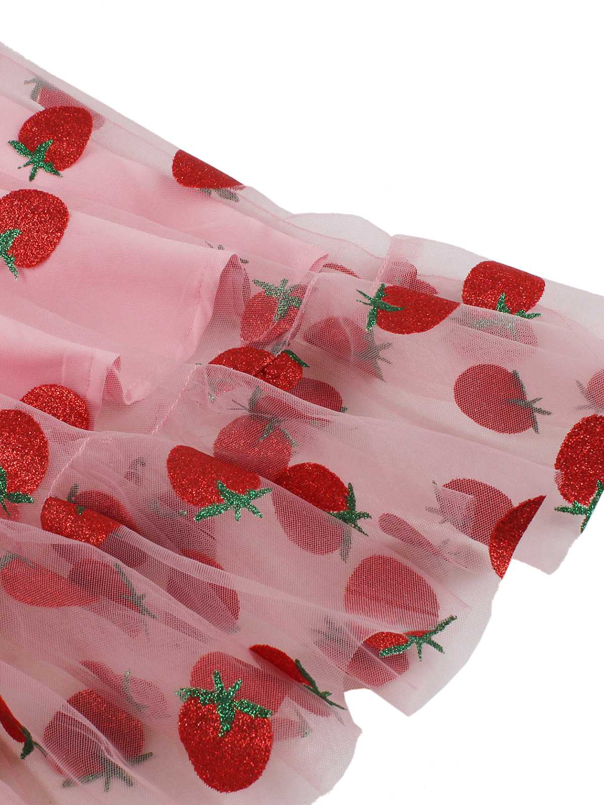 Pink 1950s Spaghetti Strap Bow Strawberry Dress - Image 3