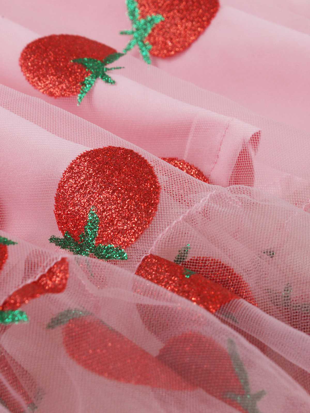 Pink 1950s Spaghetti Strap Bow Strawberry Dress - Image 4