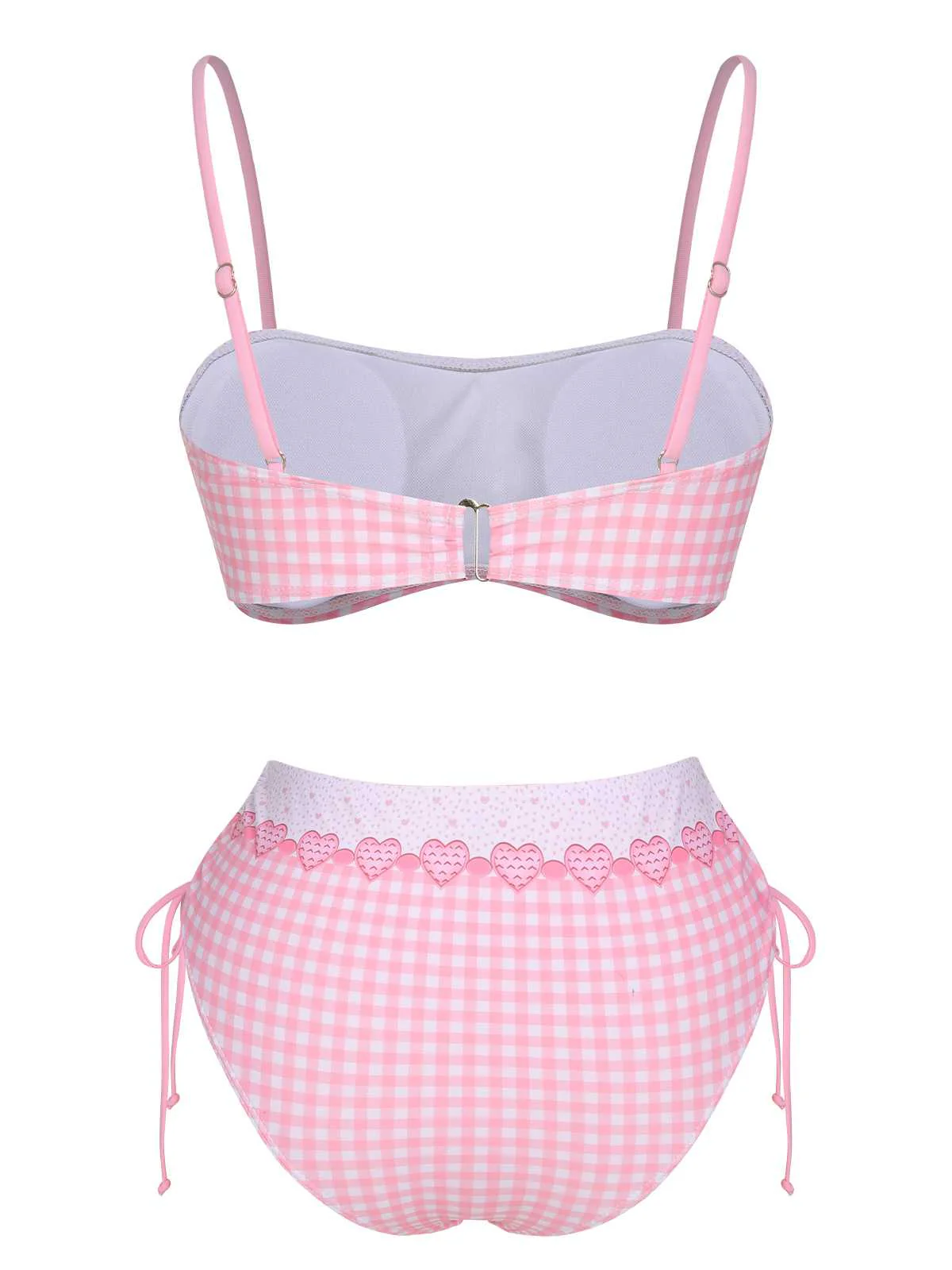 Pink 1950s Spaghetti Strap Heart Plaids Swimsuit - Image 4