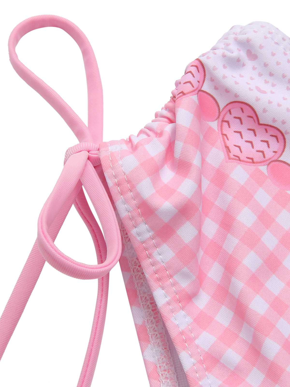 Pink 1950s Spaghetti Strap Heart Plaids Swimsuit - Image 6