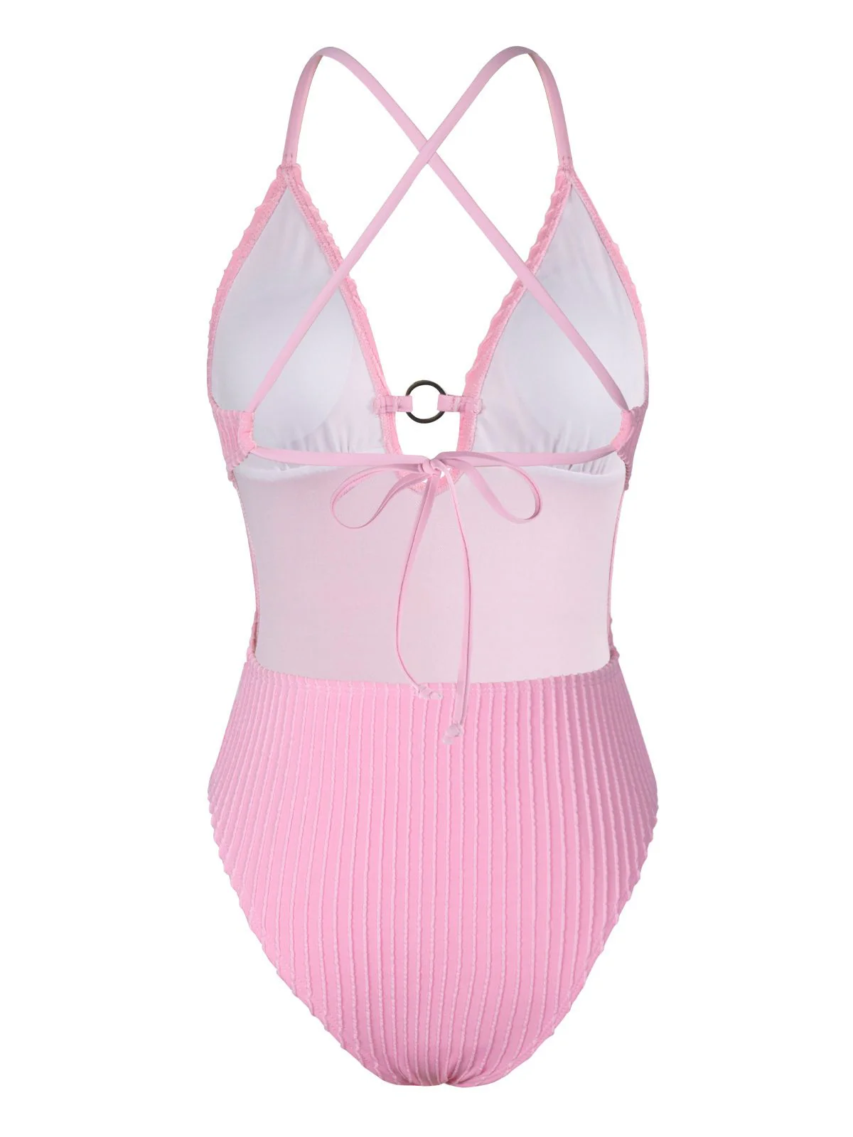 Pink 1950s Spaghetti Strap High-Leg Solid Swimsuit - Image 2