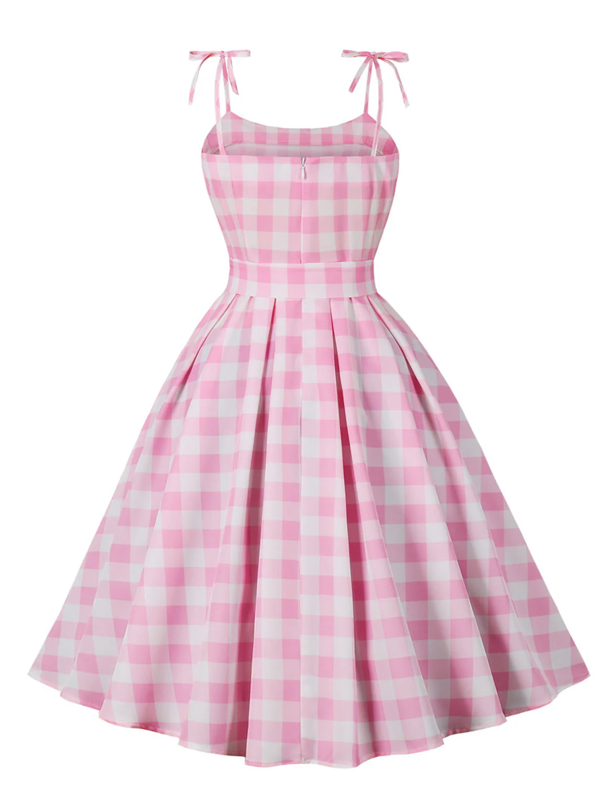 Pink 1950s Spaghetti Strap Plaid Swing Dress - Image 4