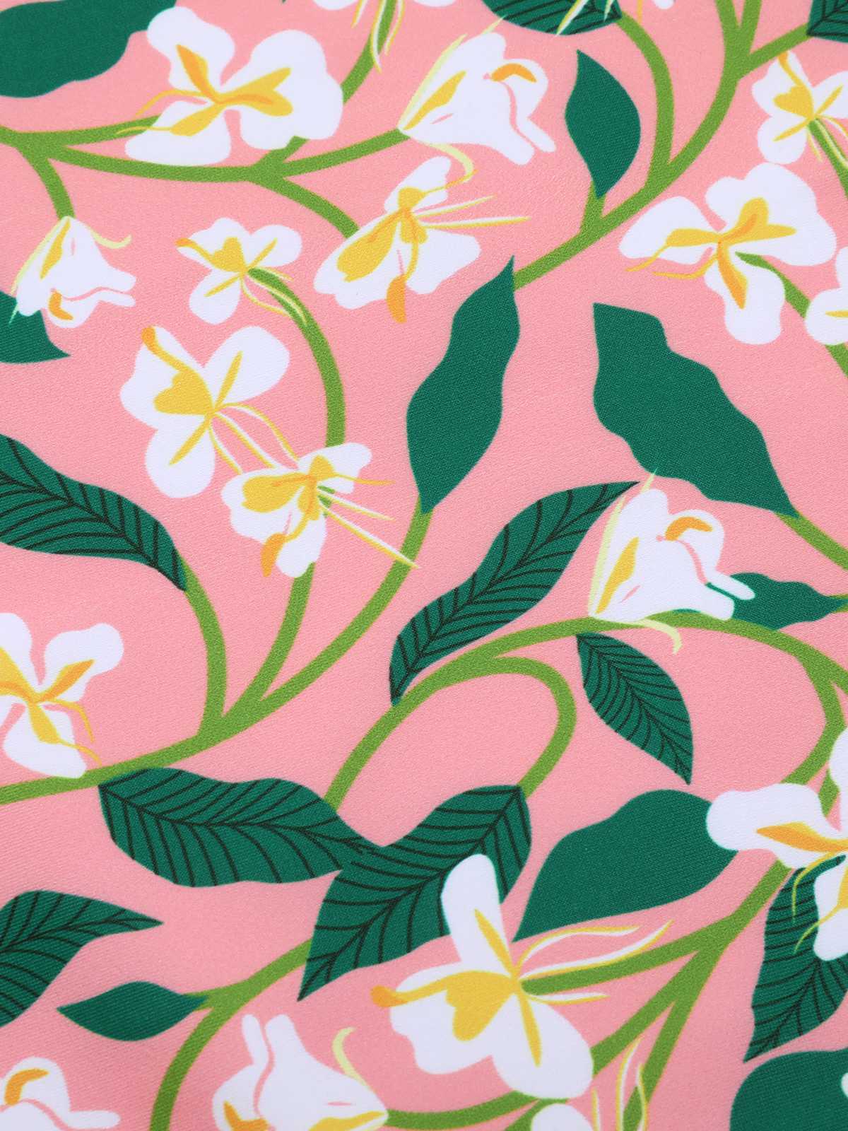 Pink 1950s Spaghetti Strap Plants Print Swimsuit - Image 4