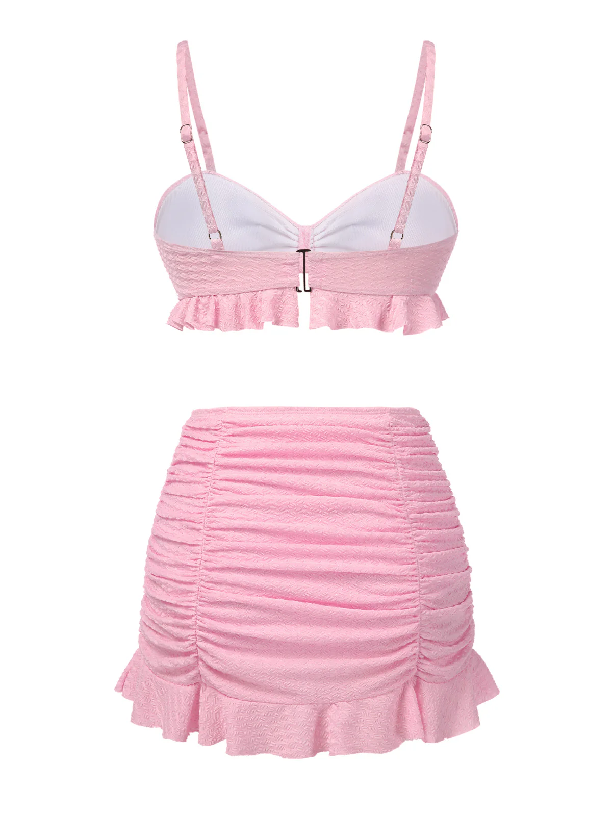 Pink 1950s Spaghetti Strap Ruffle Solid Swimsuit - Image 4