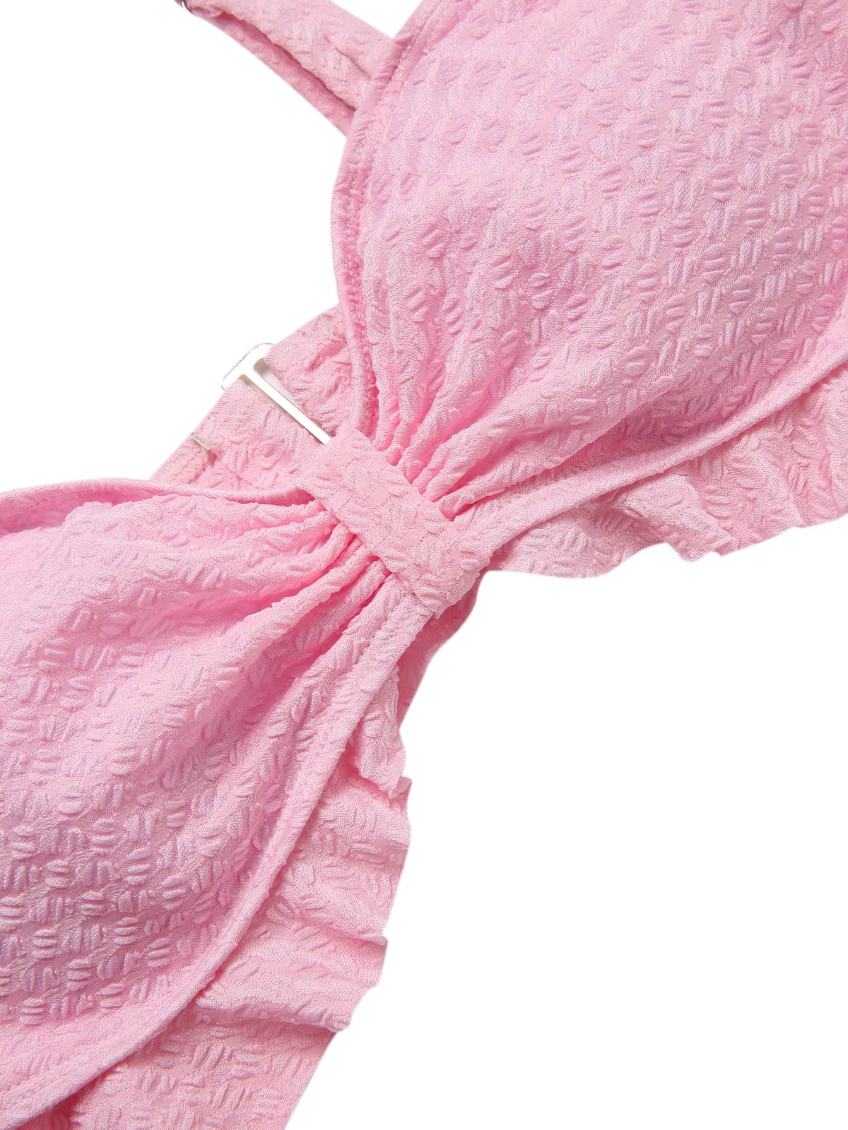 Pink 1950s Spaghetti Strap Ruffle Solid Swimsuit - Image 5