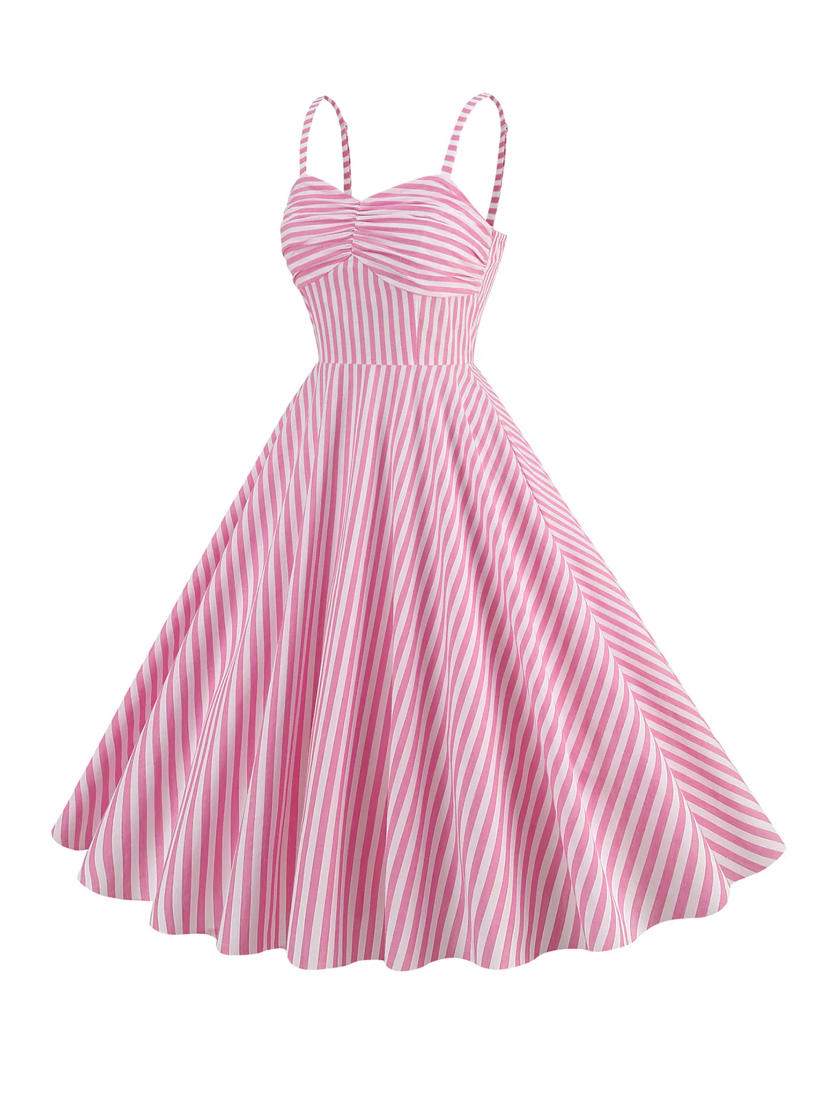 Pink 1950s Spaghetti Strap Stripes Swing Dress - Image 2