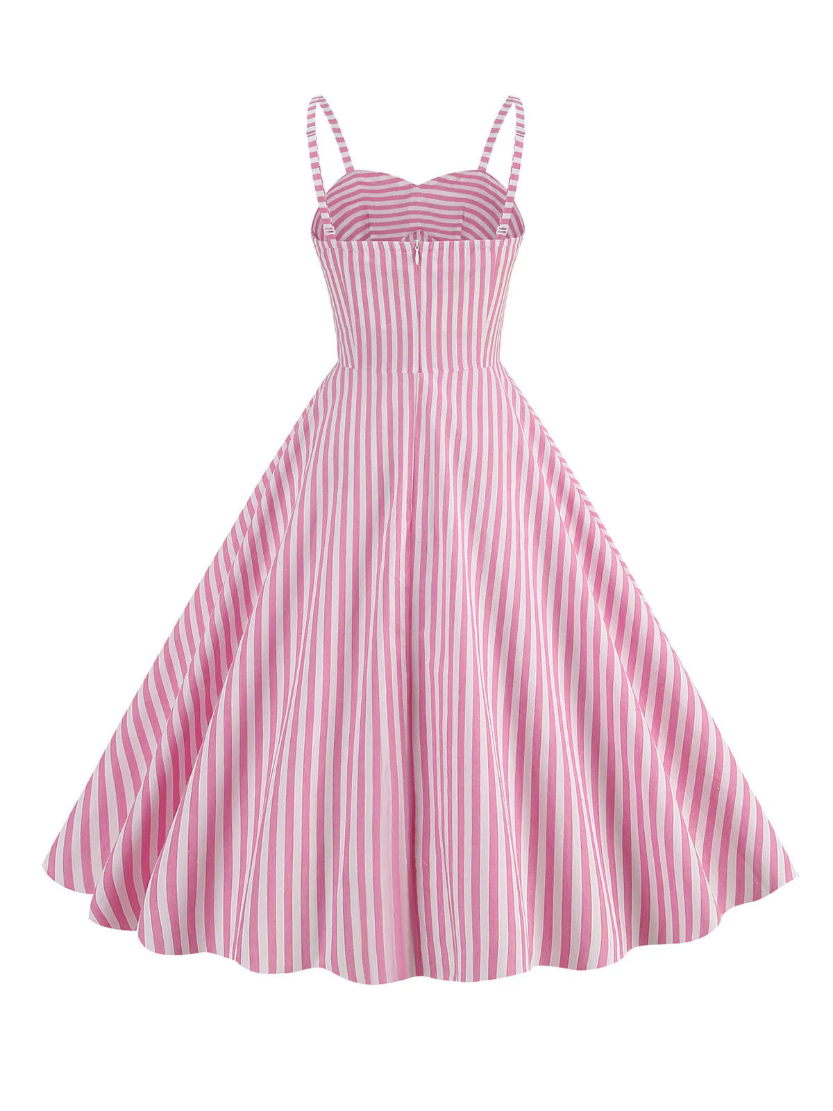 Pink 1950s Spaghetti Strap Stripes Swing Dress - Image 3