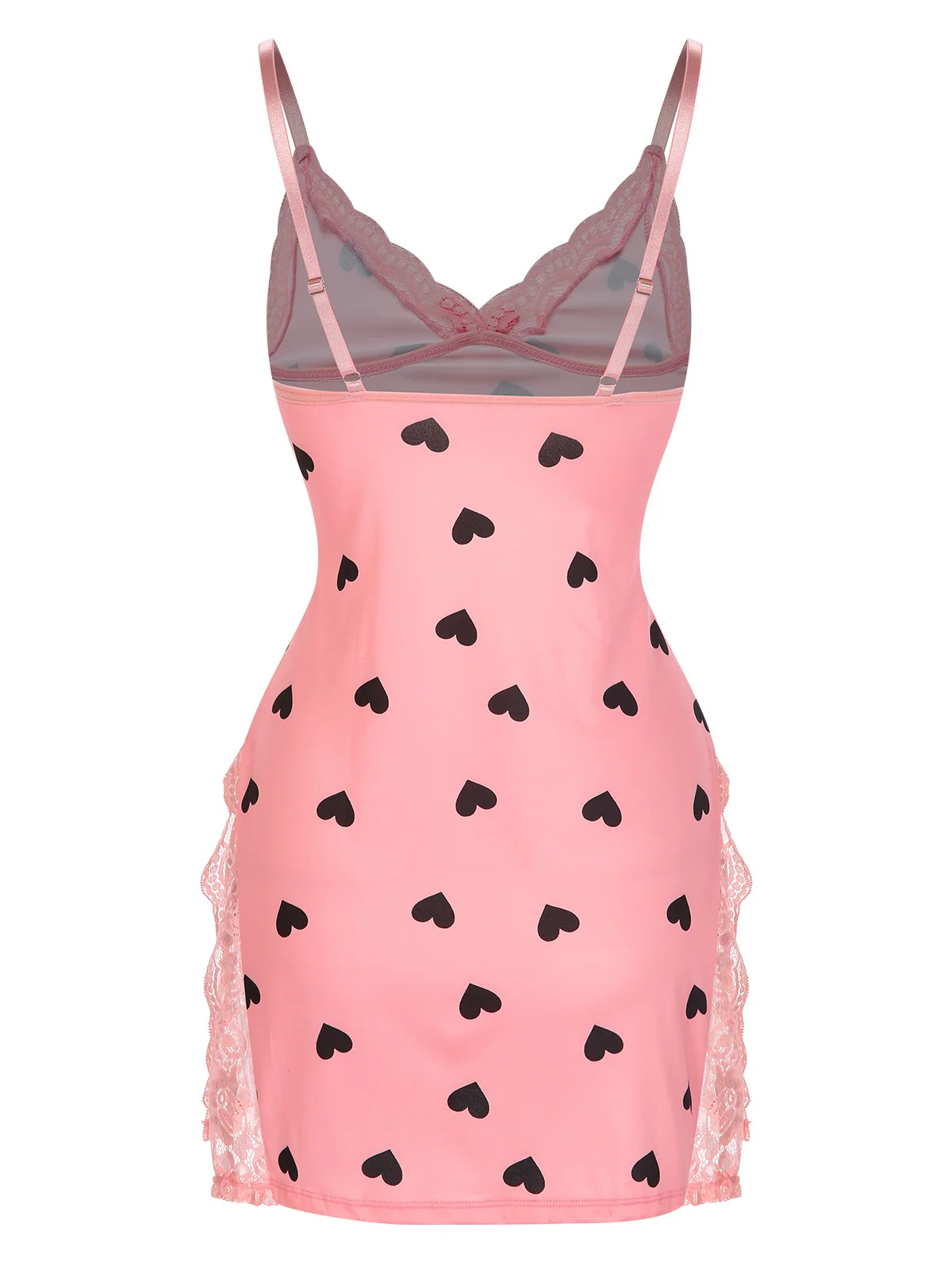 Pink 1950s Spaghetti Straps Lace Hearts Nightgown - Image 2